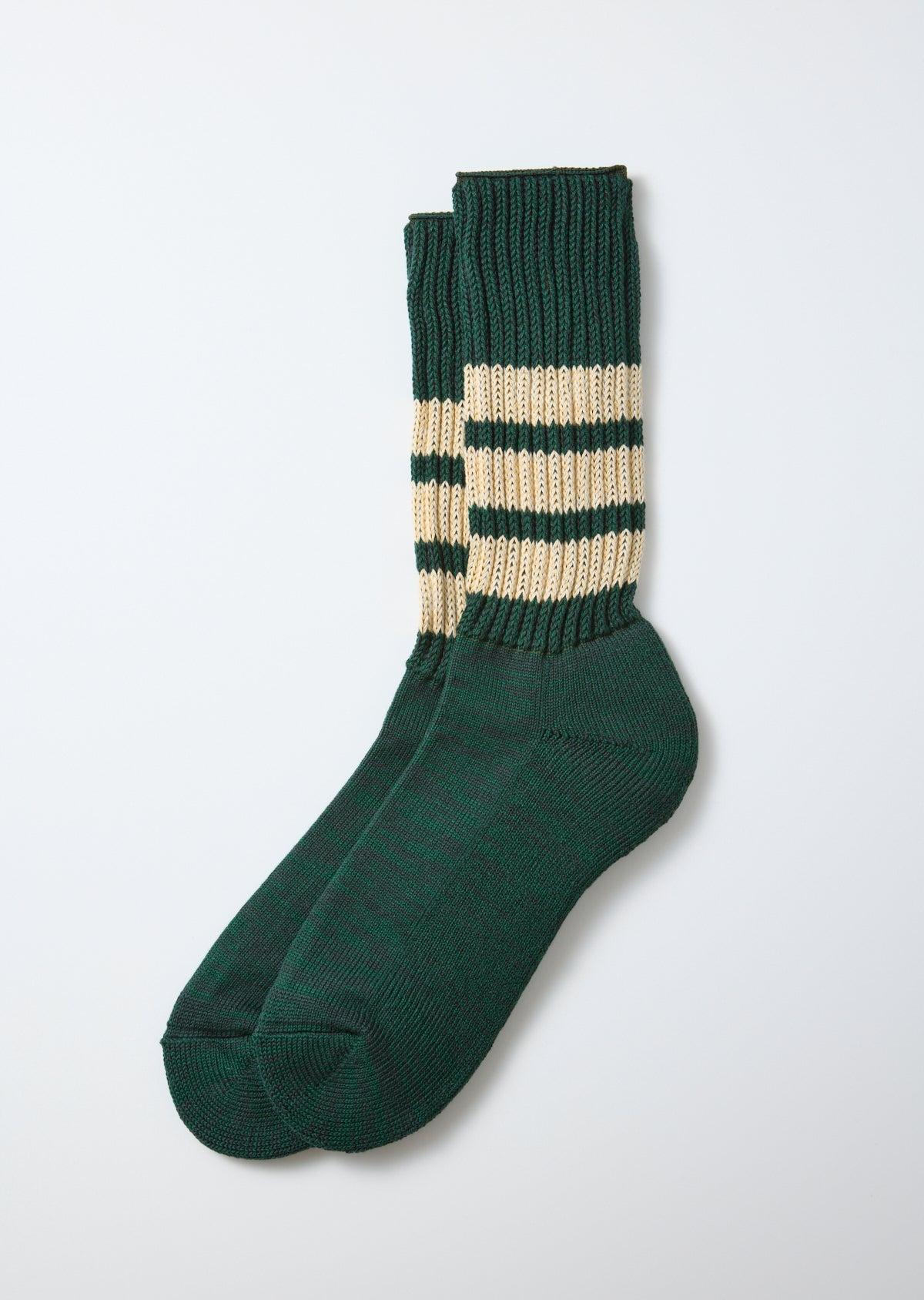 ROTOTO R1255-CC Coarse Ribbed Crew Socks - Green Cream