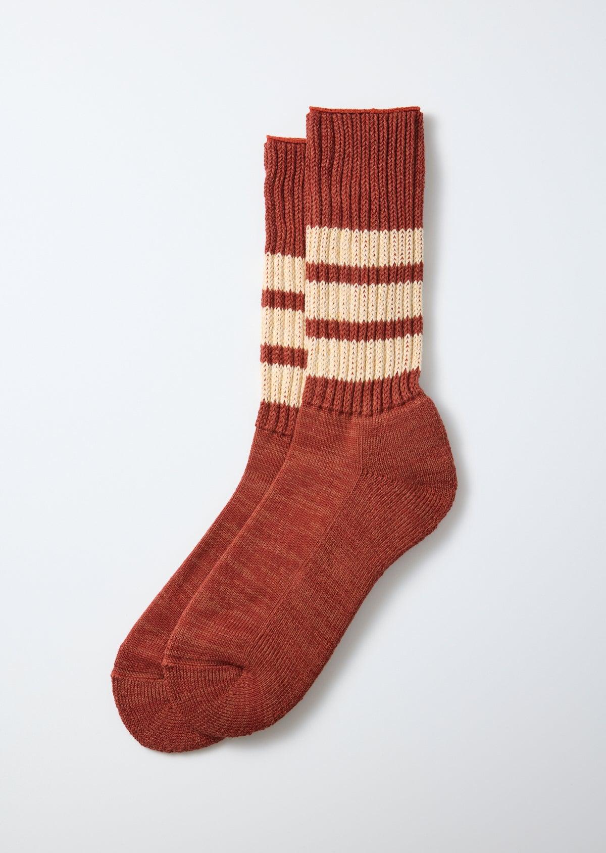 R1255-CC Coarse Ribbed Crew Socks - Red Cream