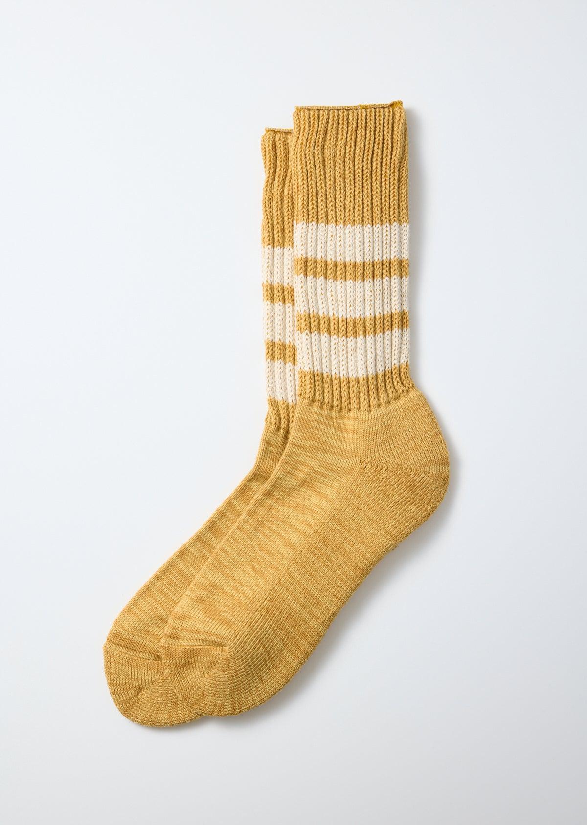 R1255-CC Coarse Ribbed Crew Socks - Yellow Ivory