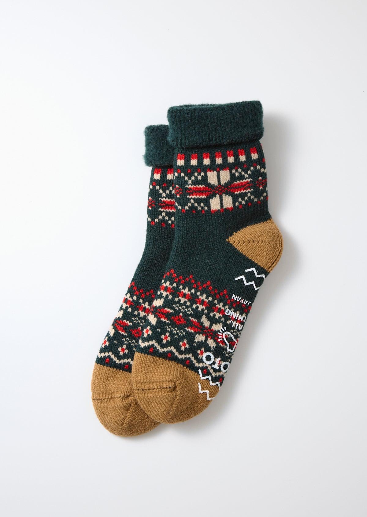 R1624 Comfy Room Socks Snowflake - Forest Green