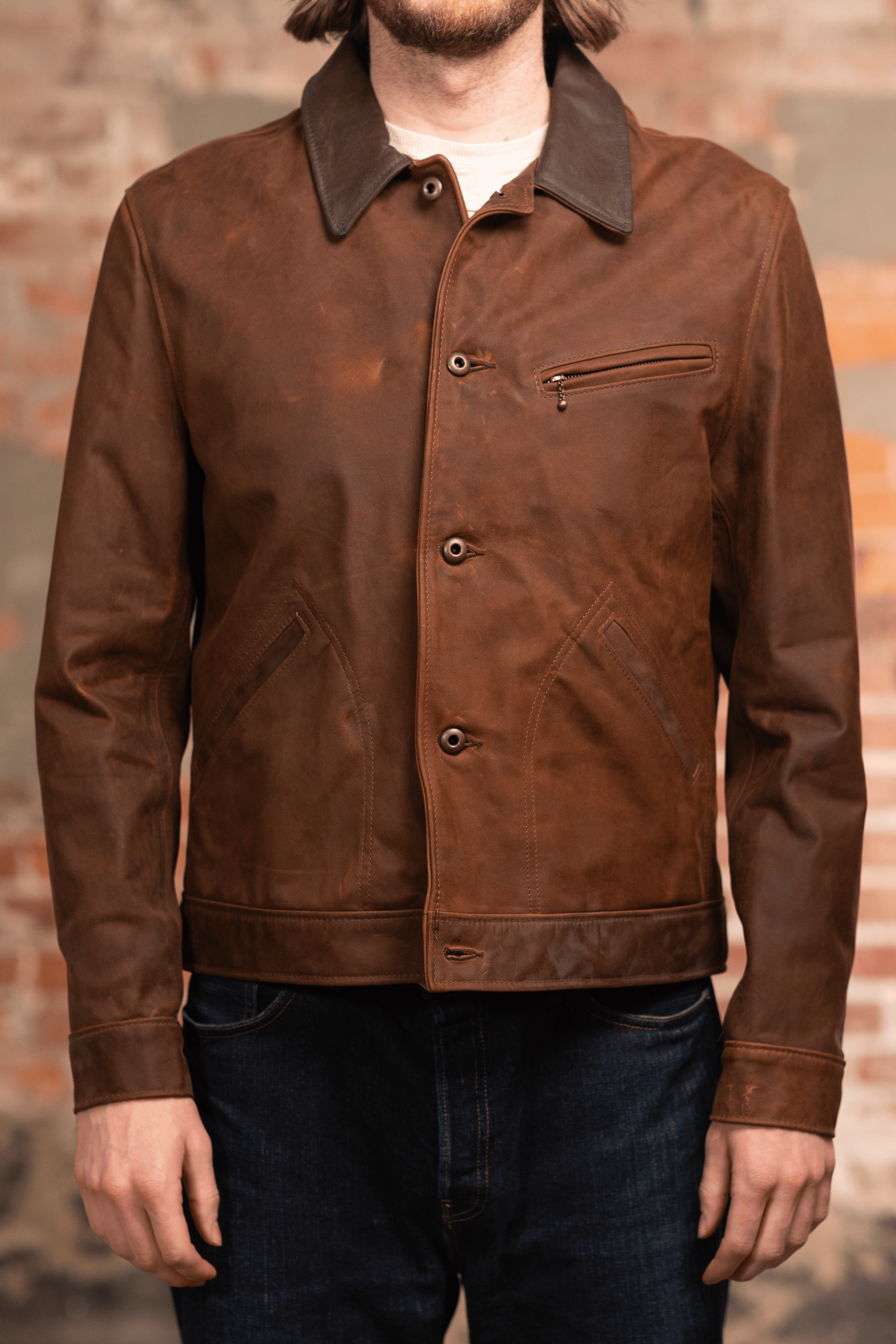 Schott NYC 538 Nubuck Cowhide Mechanic's Jacket - Brown