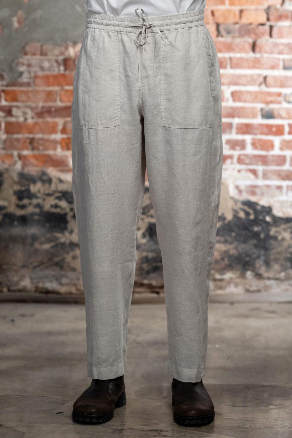 PANTS05LI Linen Workers Drawstring Pants  - Light Stone
