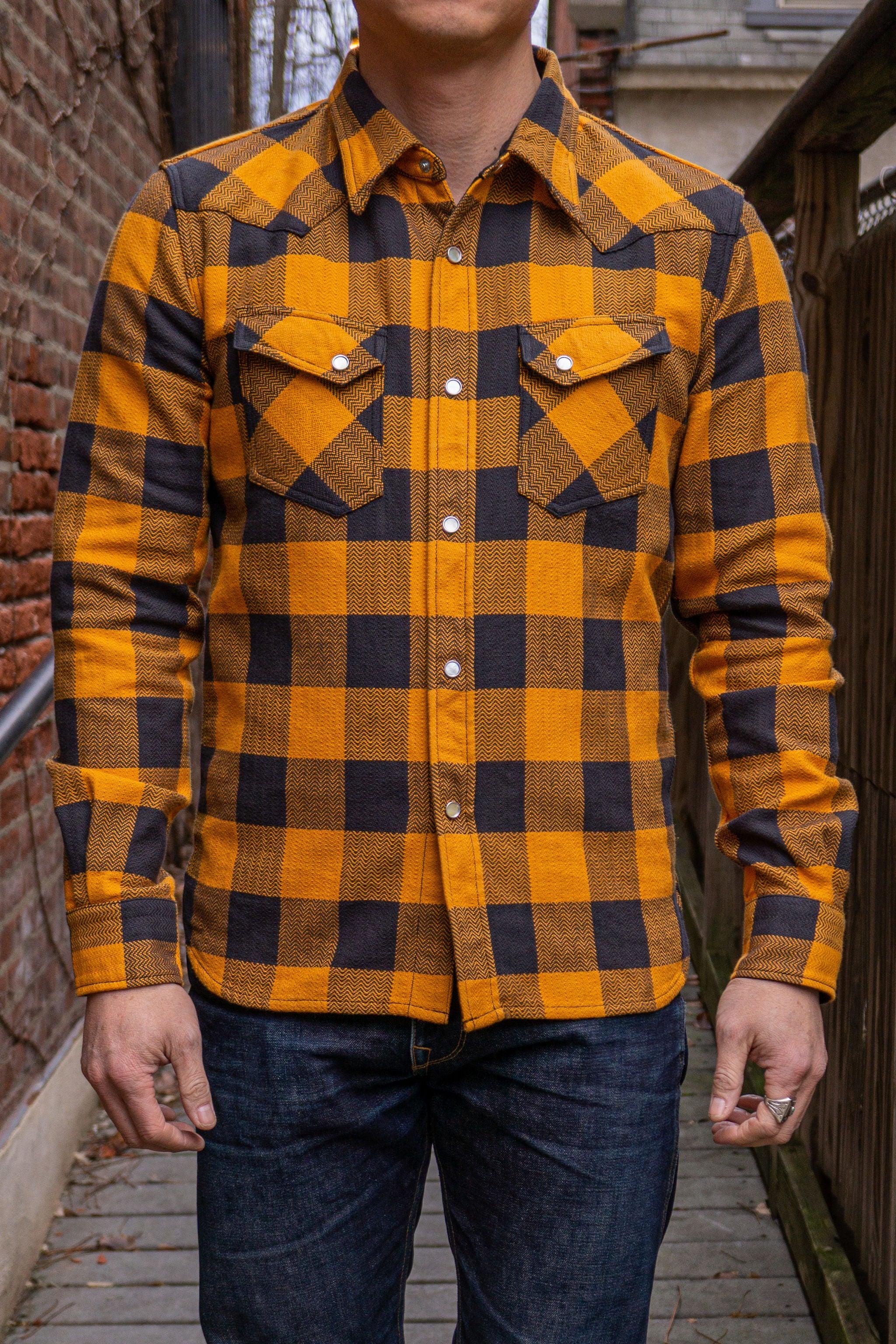 SNW-101L Block Check Western Flannel Shirt - Orange/Charcoal