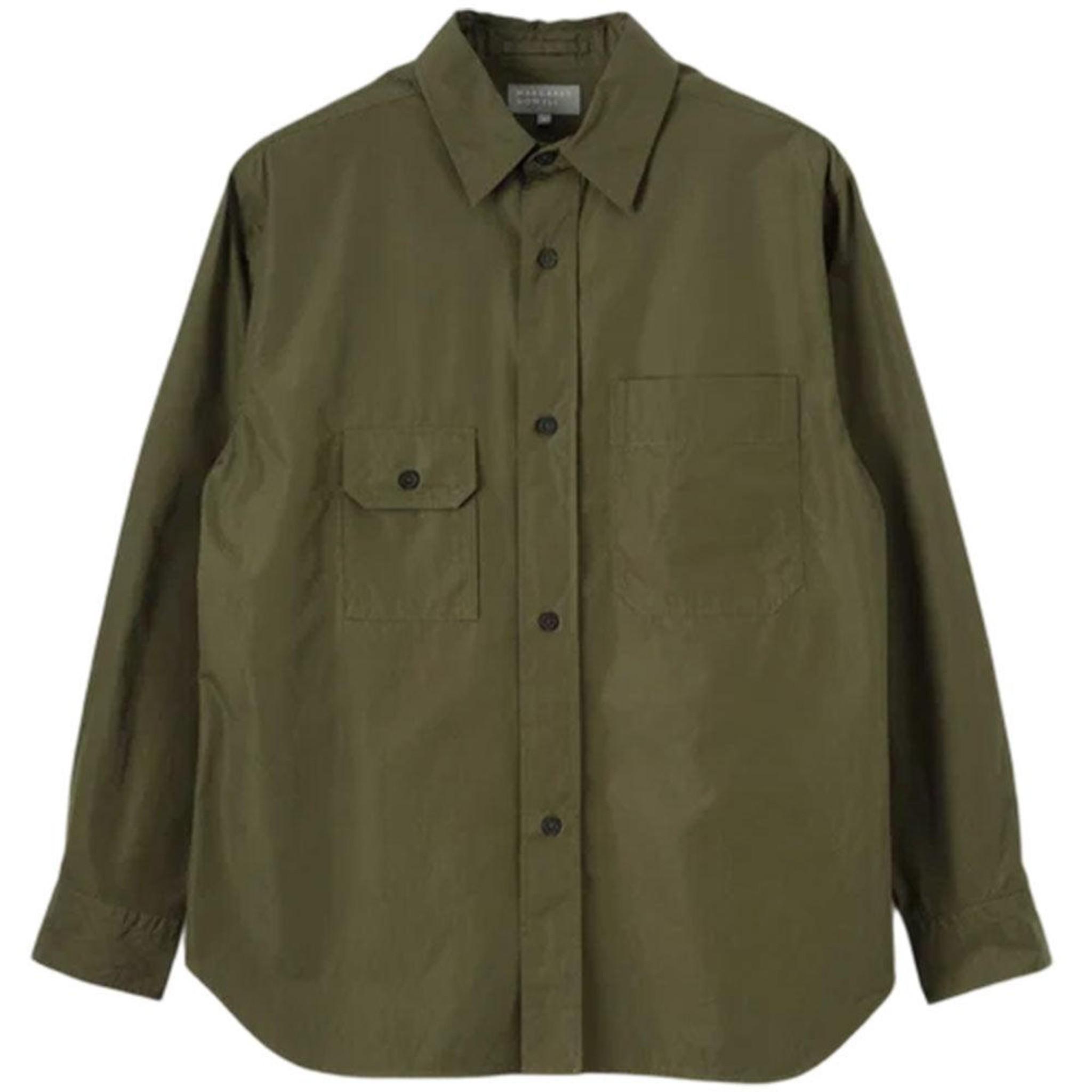 Odd Pocket Shirt Double Twist Cotton Poplin in Khaki Green