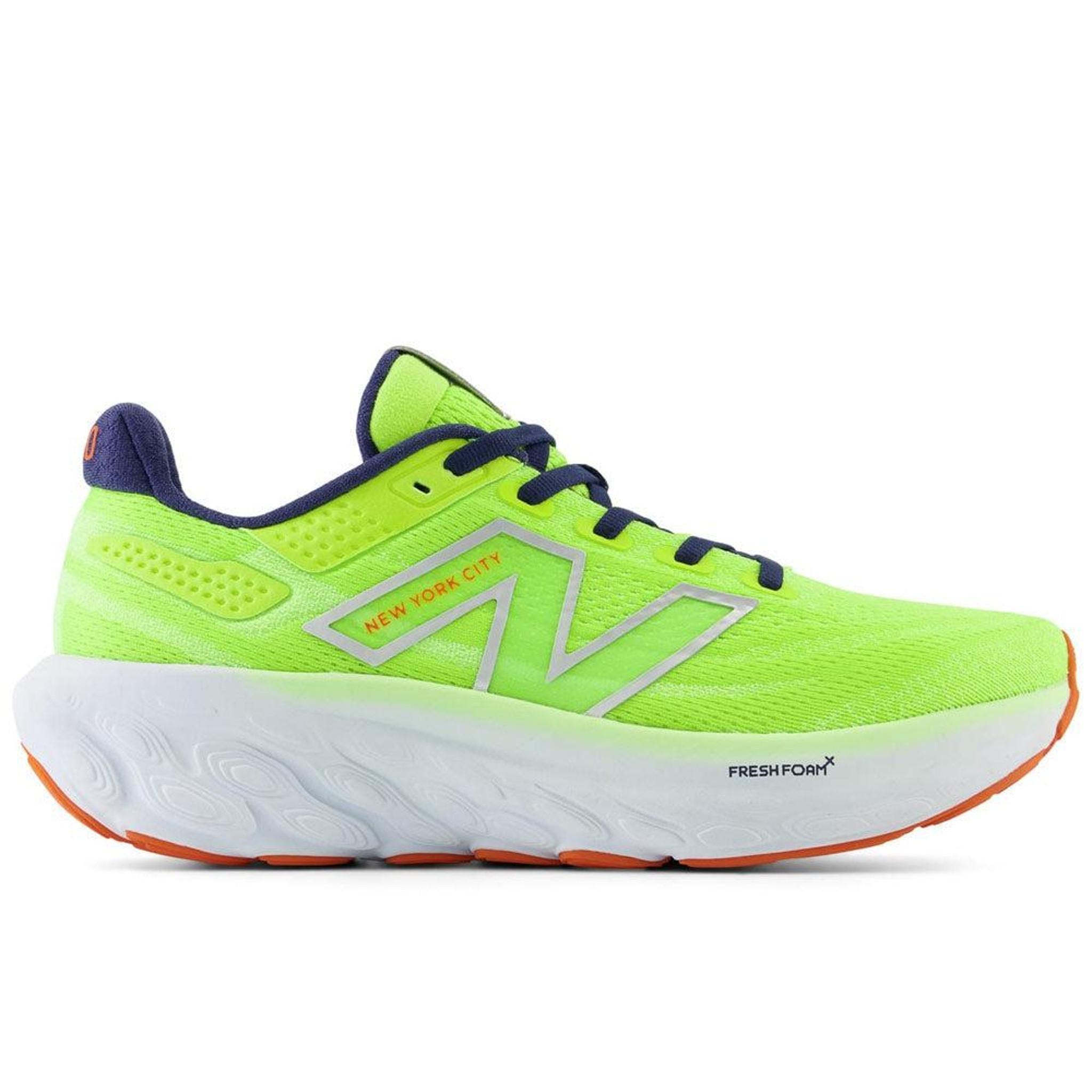 Women's TCS NYC Marathon Fresh Foam X 1080v13 in Thirty Watt / Bleached Lime Glow / Navy