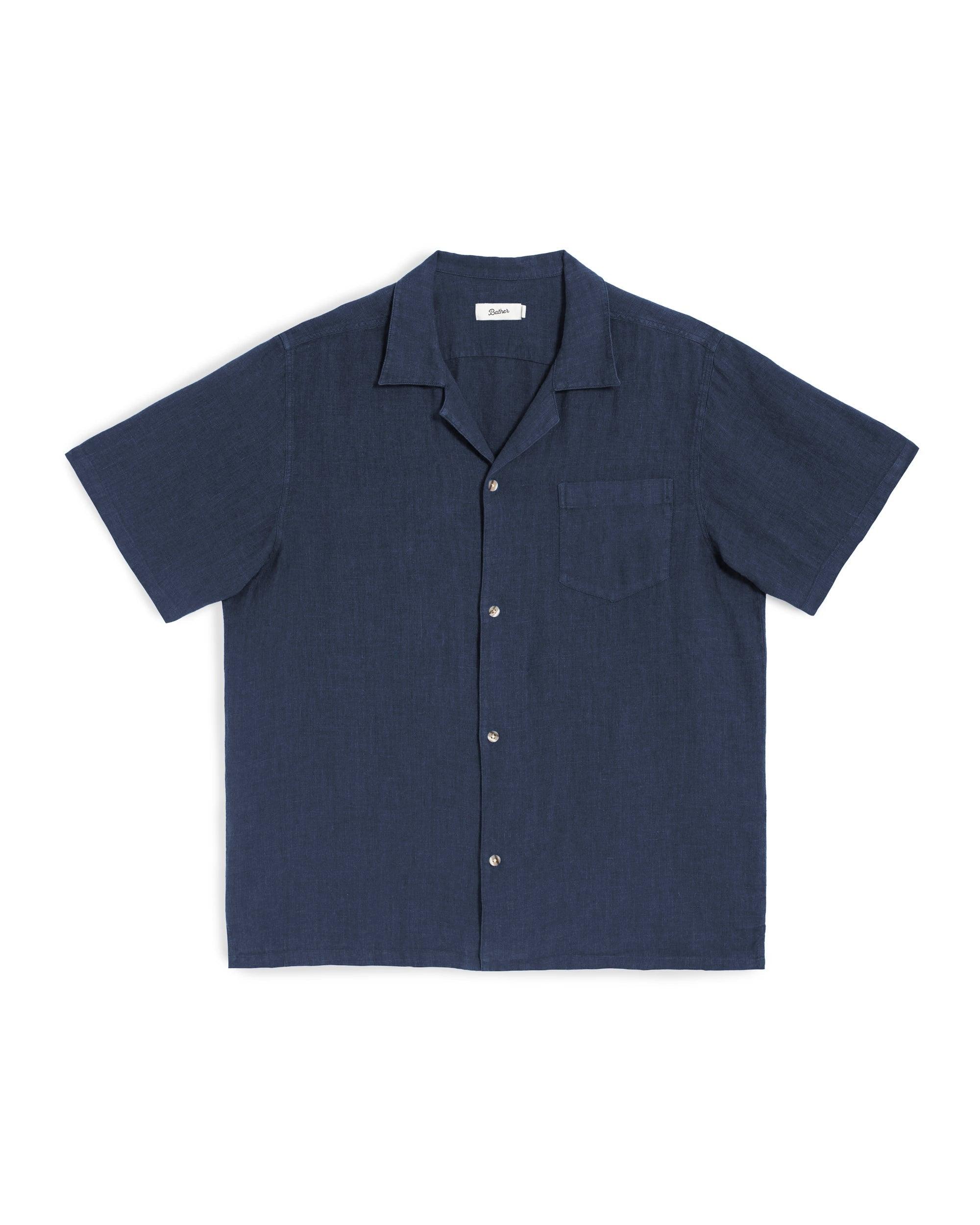 Navy Linen Camp Shirt