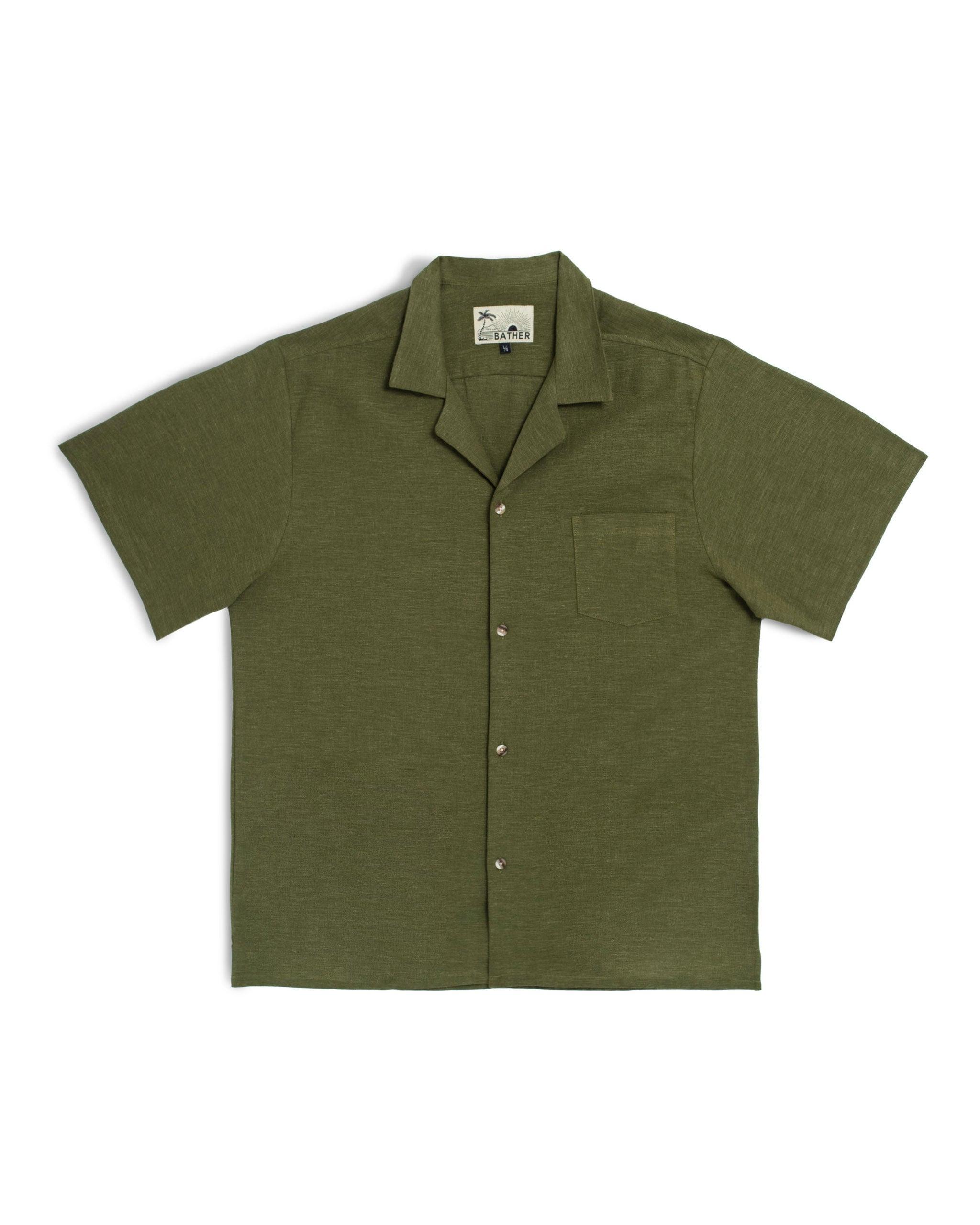 Olive Linen Camp Shirt
