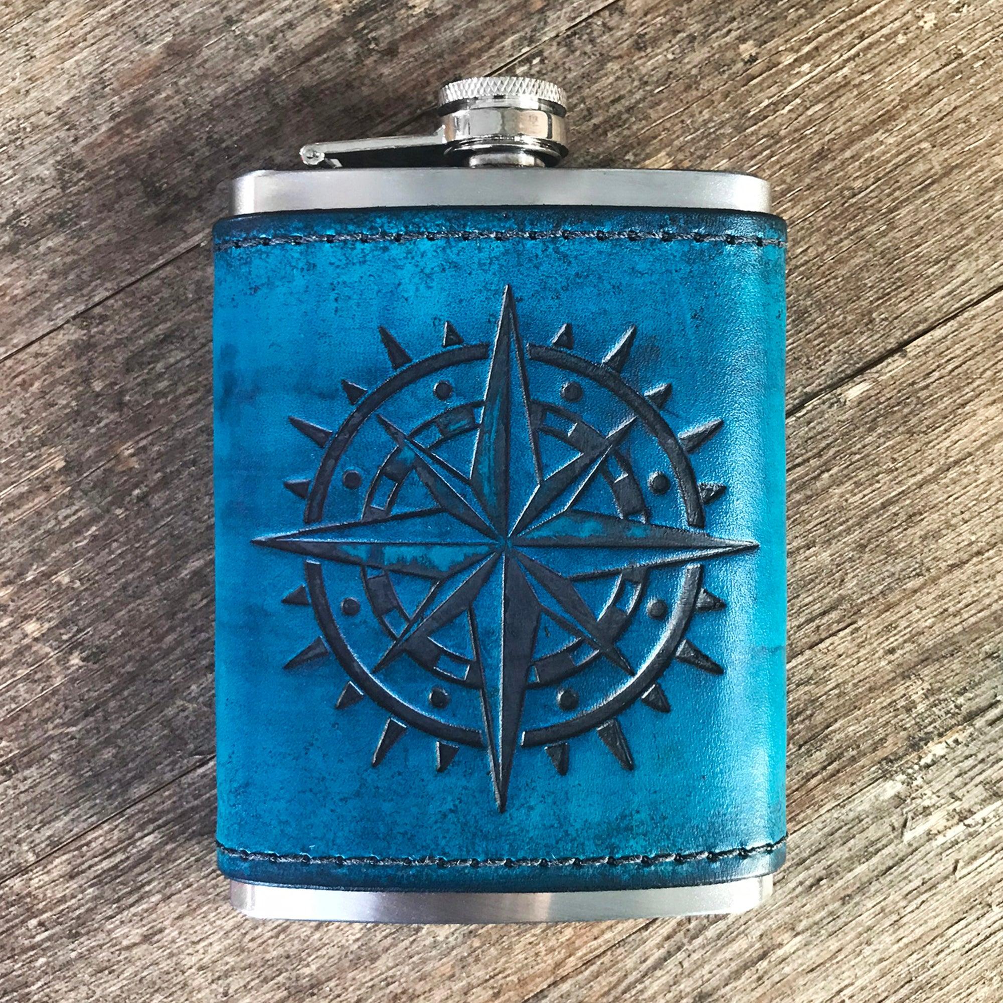 Leather Wrapped Flask - COMPASS ROSE