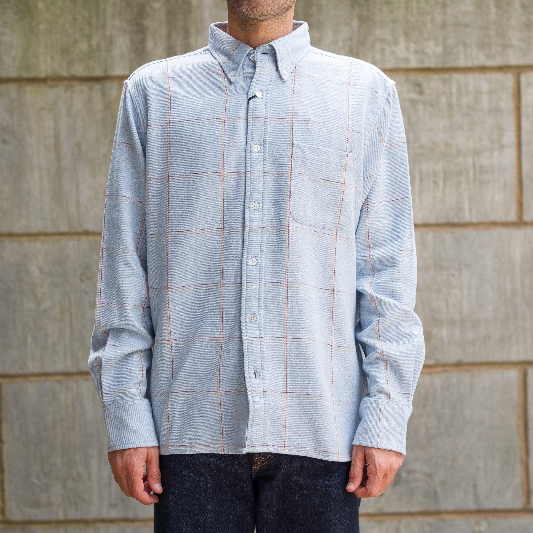 No5 Button Down Two Ply Oxford Shirt in Light Blue Check