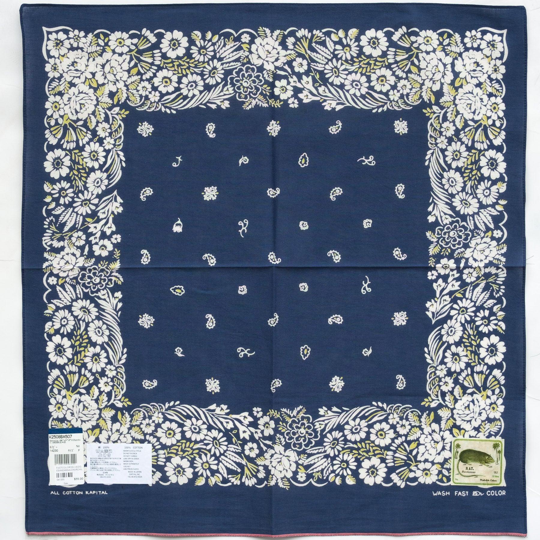 Fastcolor Selvedge Bandanna (CHURCHILL GARDEN) 20X20 in Navy
