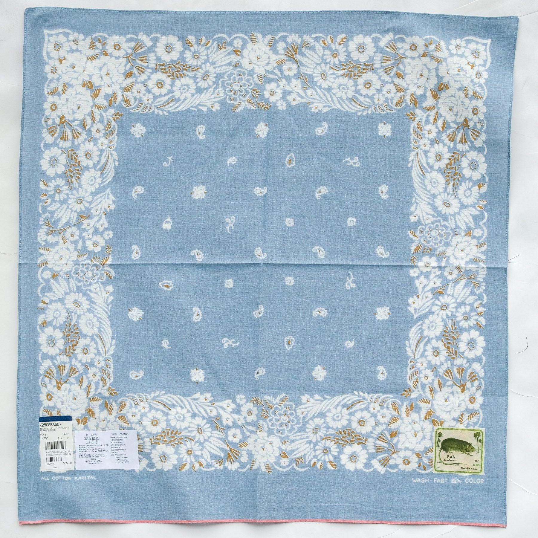 Fastcolor Selvedge Bandanna (CHURCHILL GARDEN) 20X20 in Sax