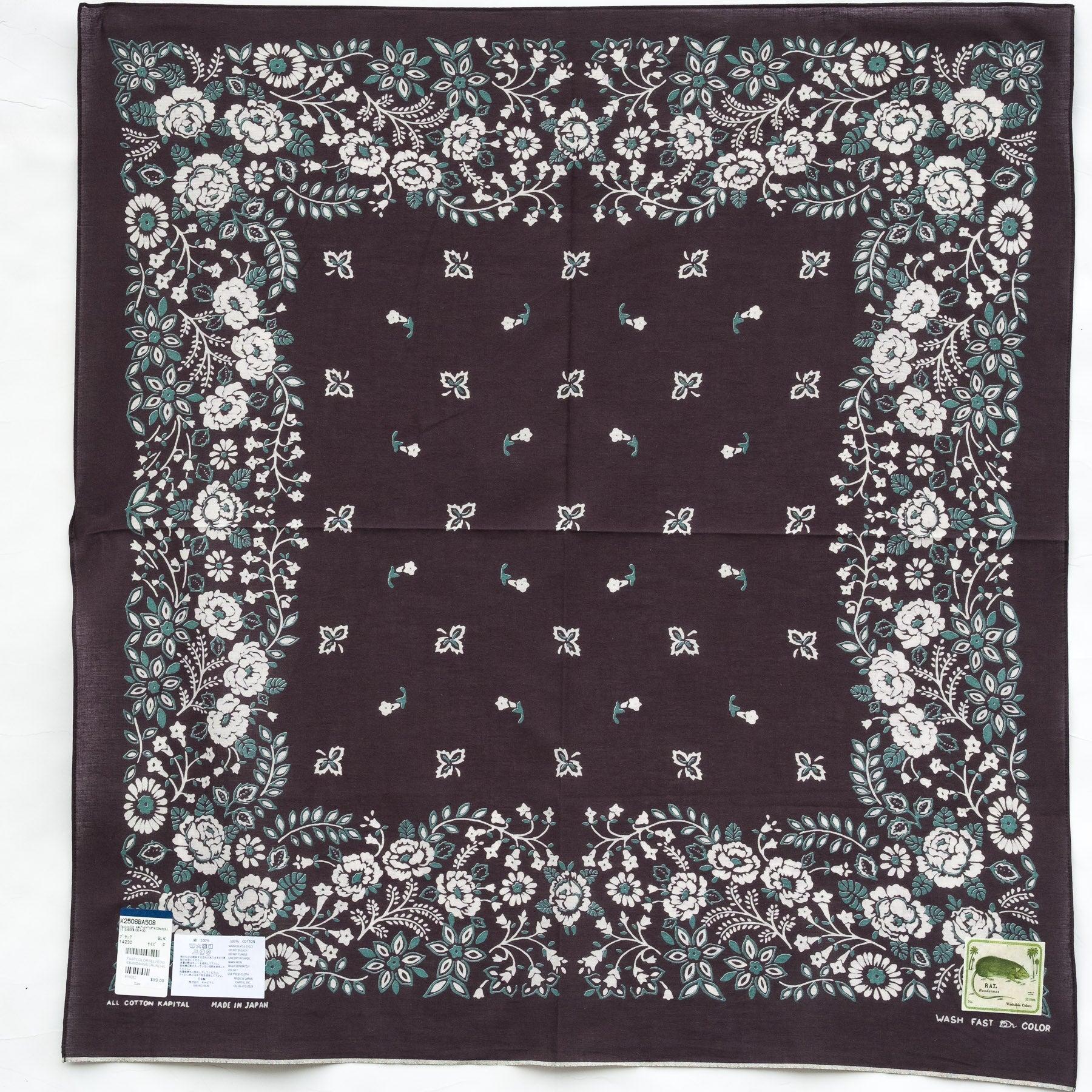 Fastcolor Selvedge Bandanna (CHURCHILL GARDEN) 30X30 in Black