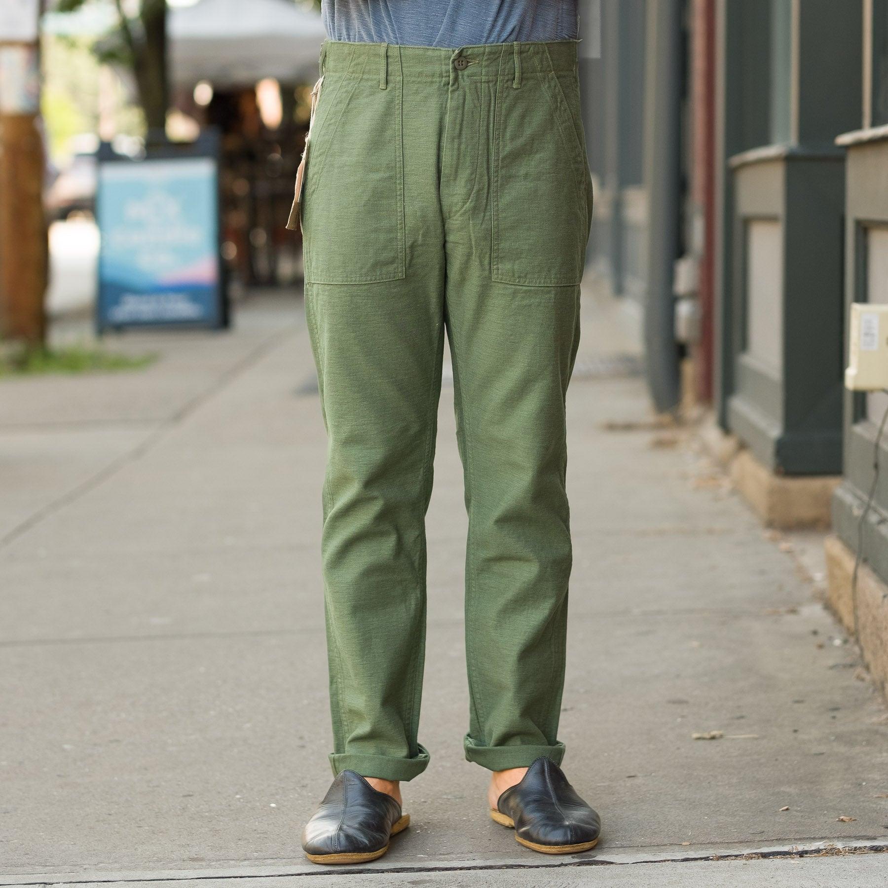 Slim Fit Fatigue Pants in Olive Reverse Sateen