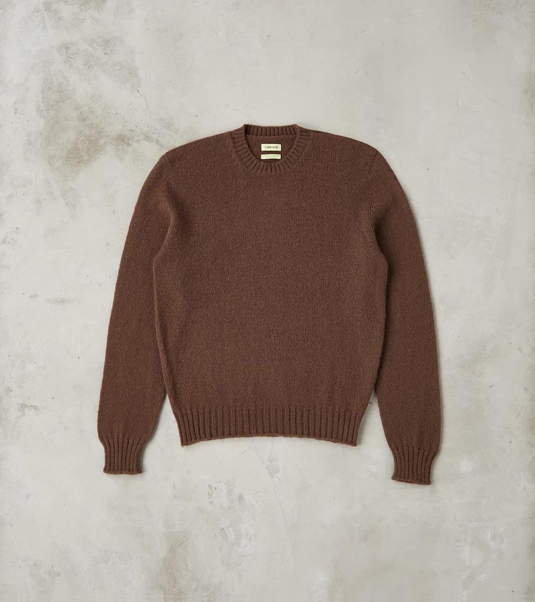 Italian Brushed Wool Shaggy Sheep Crewneck Jumper - Heathered Bark Brown