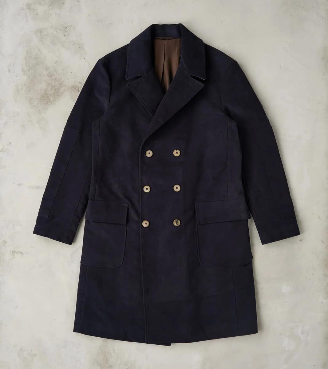 English Cotton Moleskin Marcel Lassance Redingote Coat - Navy