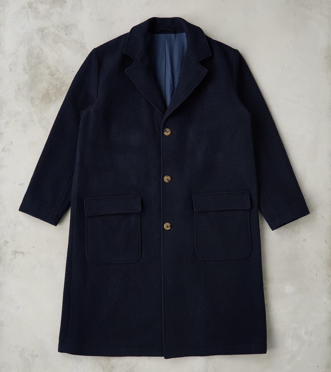 Italian Ratine Camelhair Wool Cloth Writers Coat - Navy