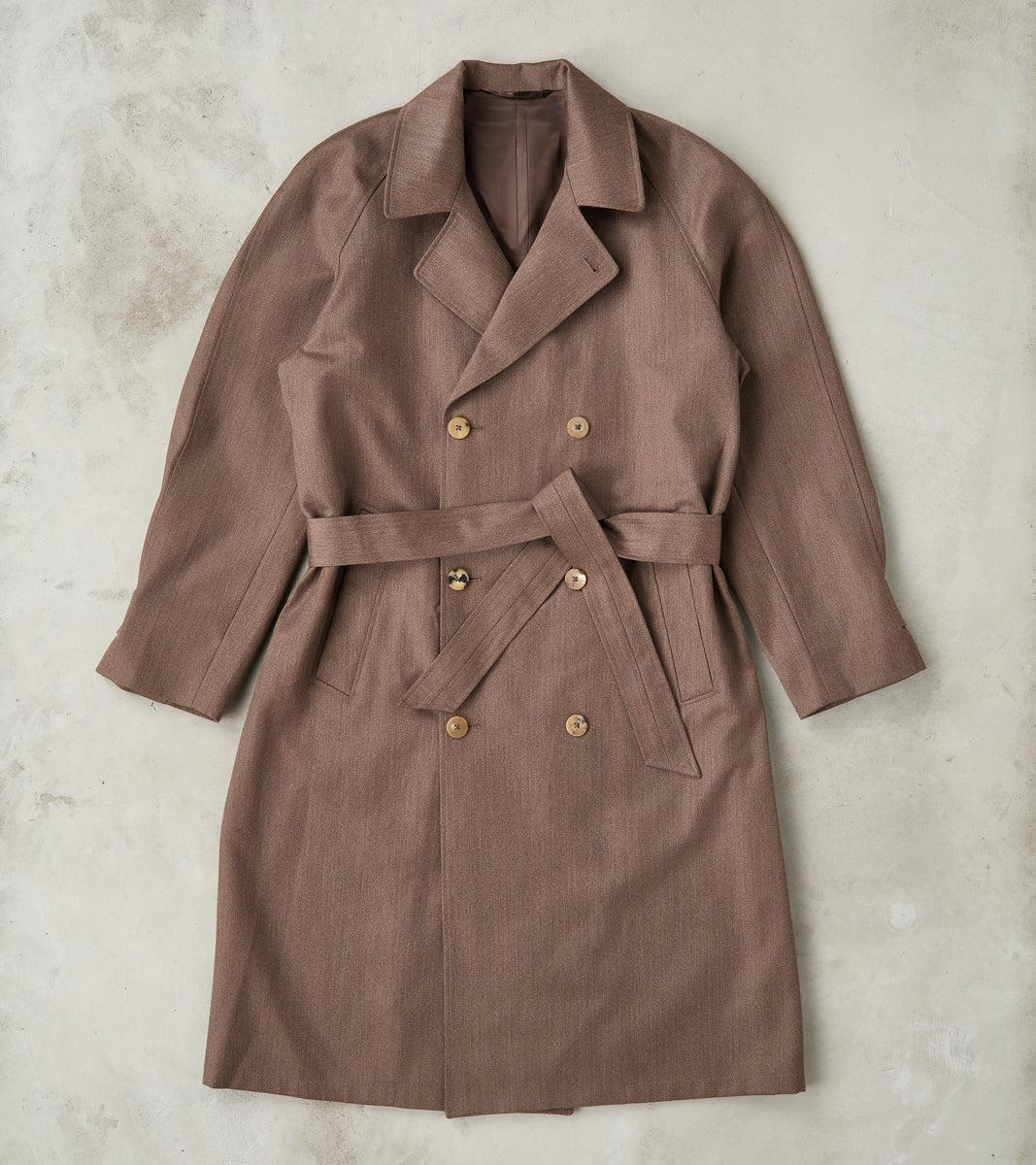 English Wool & Cotton Covert Cloth Grandad Trench Coat - Taupe