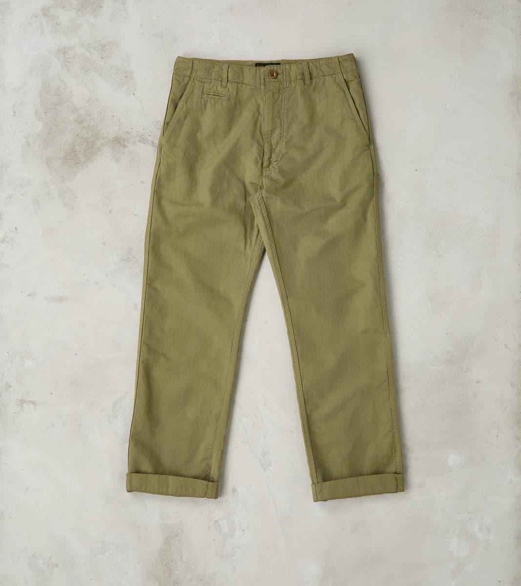 Axel 071 Chino Pant - Classic Tapered - Military Green Cotton Linen Canvas