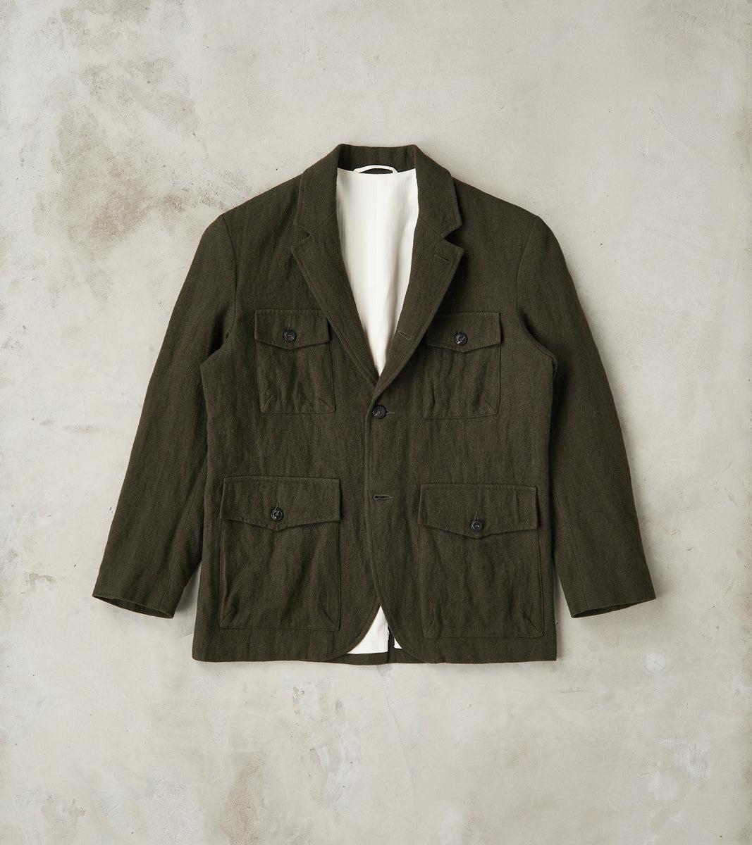 Clarence 2601 Field Jacket - Green Linen Wool Herringbone Twill