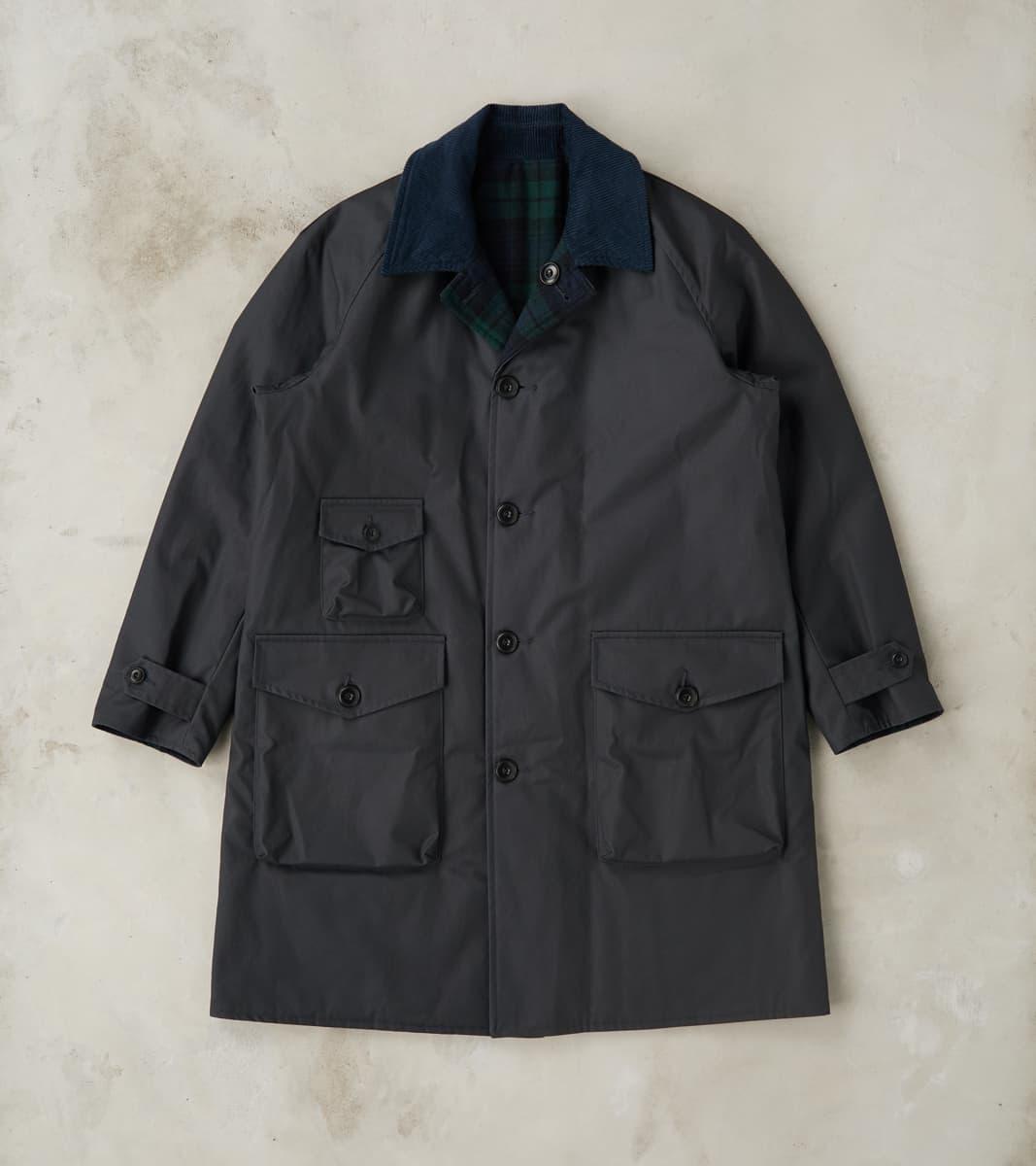 Murray 670 Reversible Raglan Trench Coat - Black Waxed Canvas & Blackwatch Woolen