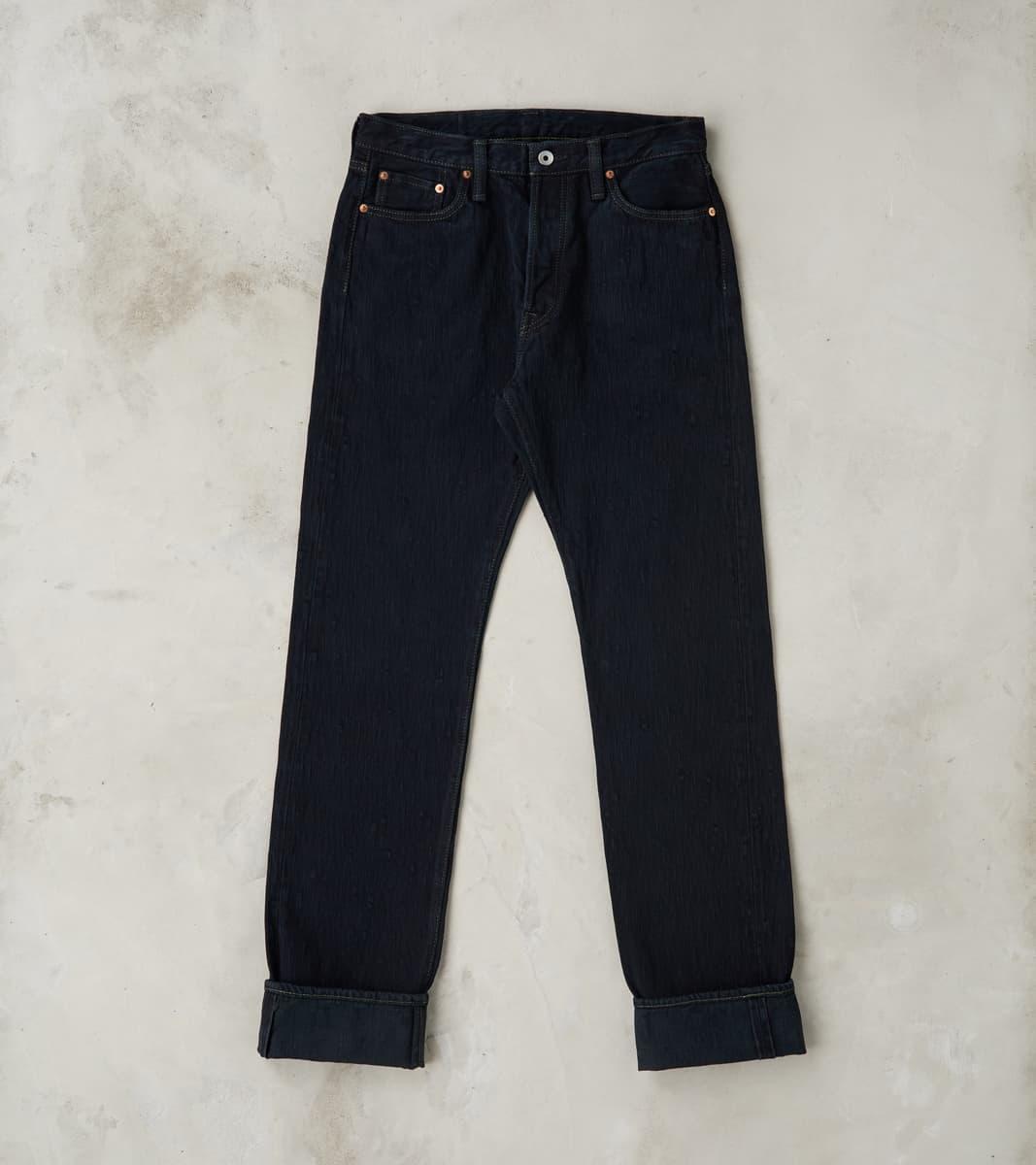 888S-SLBOD - High Rise Relaxed Tapered - 16oz Slubby Selvedge Indigo Overdyed Black