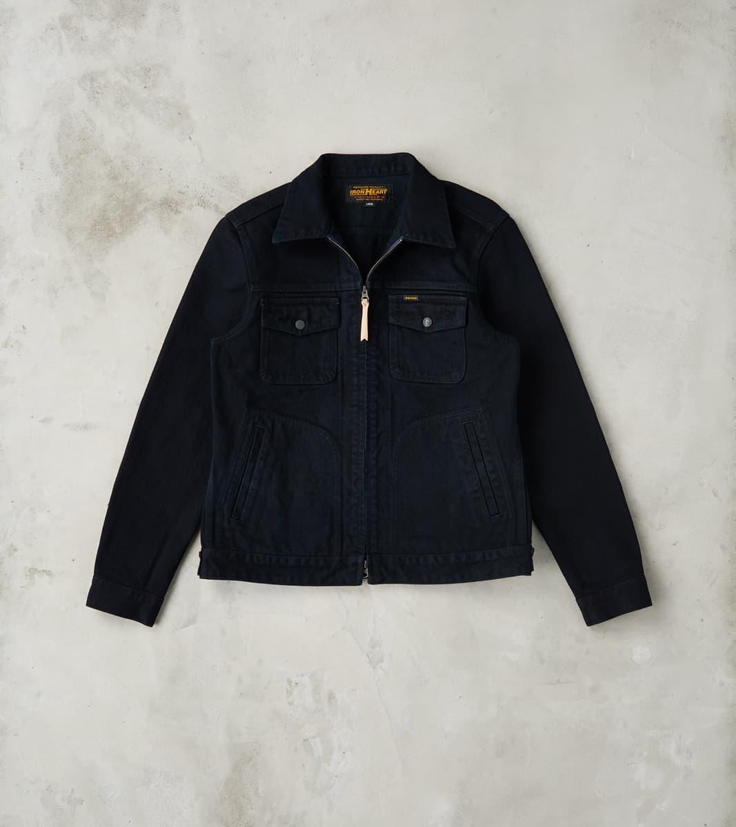 123J-OD - Work Jacket - 14oz Indigo Overdyed Black Broken Twill Selvedge Denim