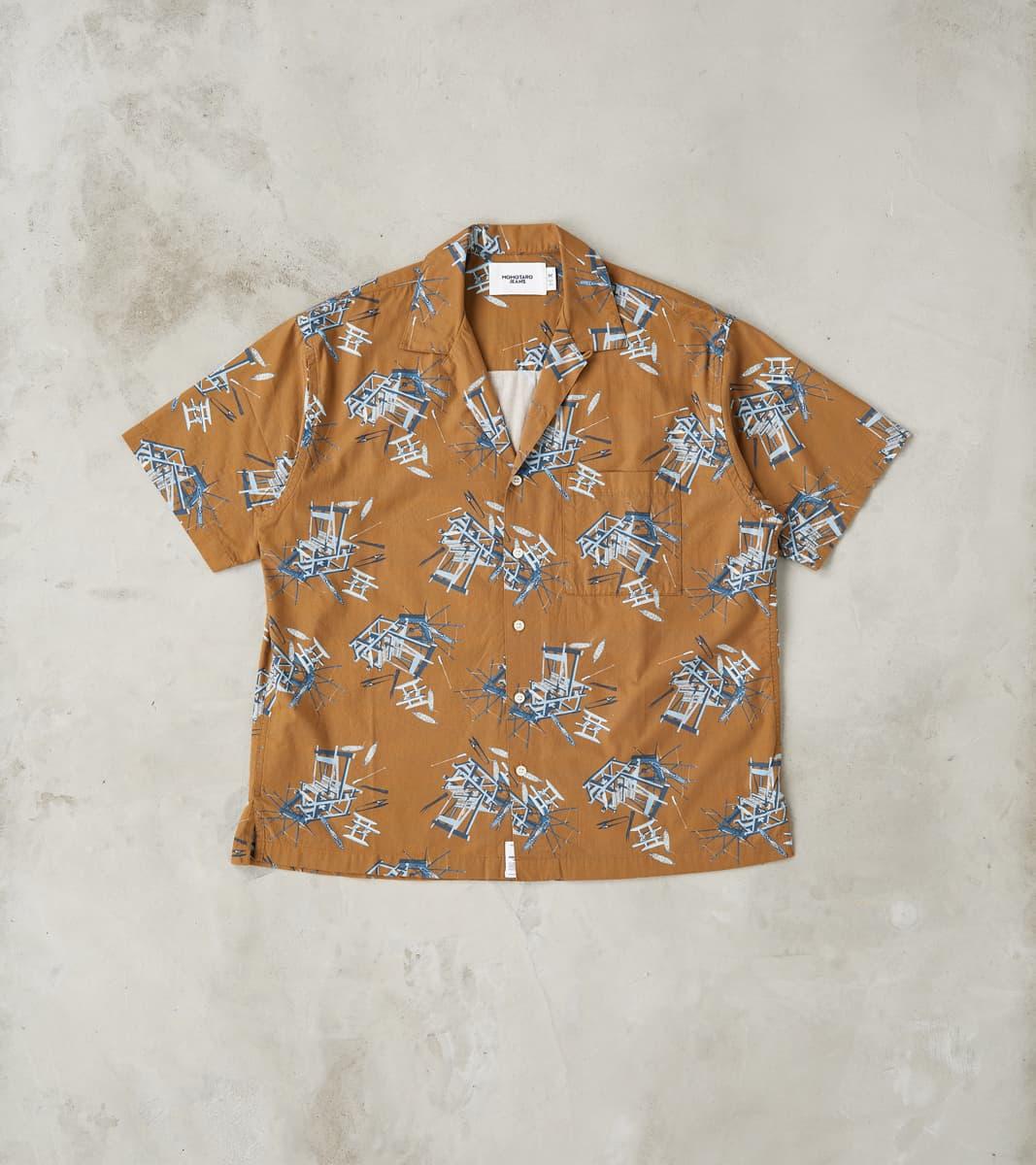 MMSS6004 - Cotton/Rayon Camp Shirt - Brown Shuttle Loom Print