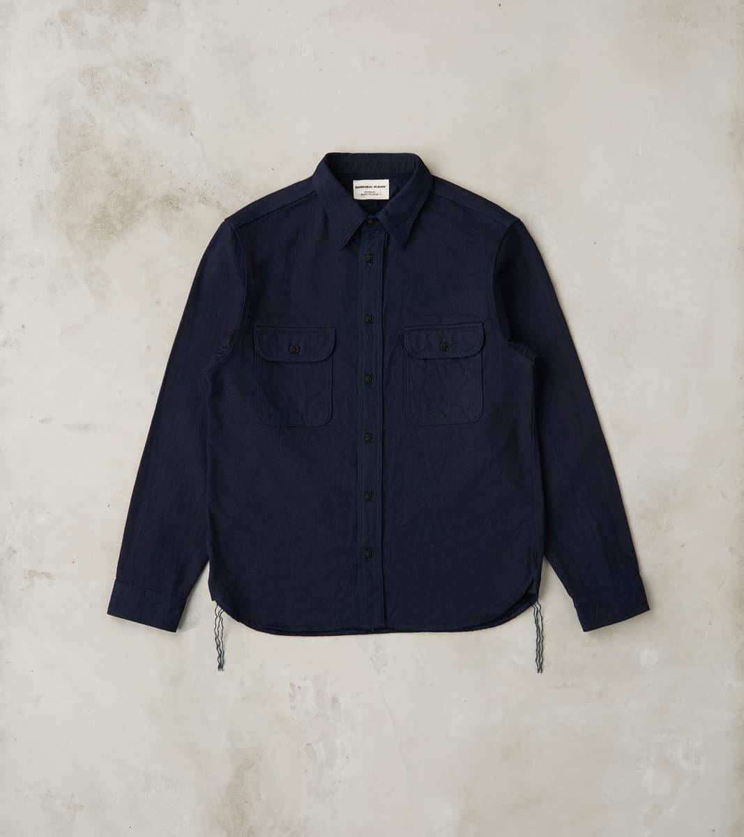SSS25-01W Indigo Dyed Snake Jacquard Work Shirt