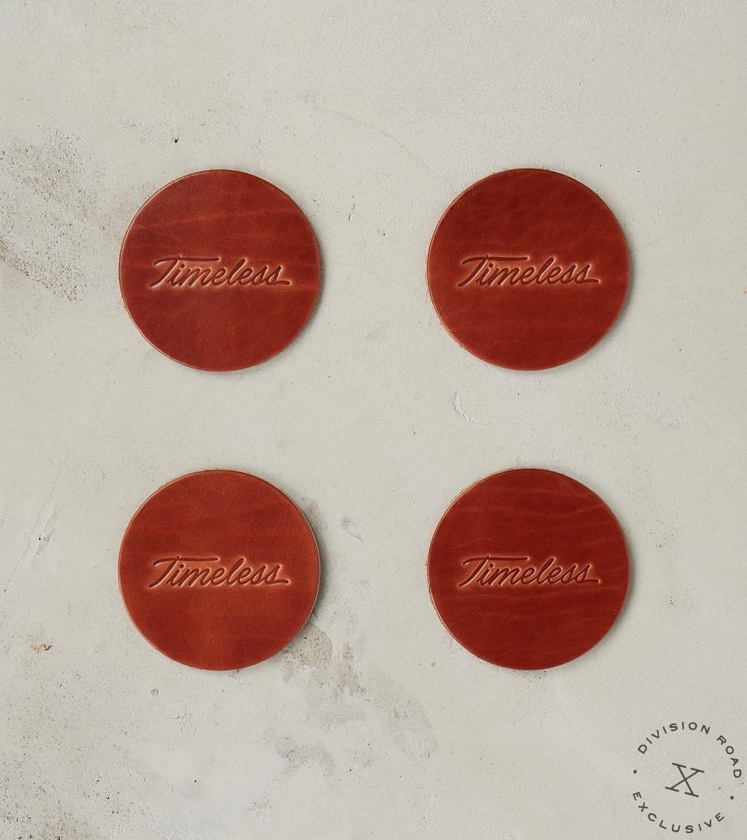 Timeless Coasters (Set of 4) - Wickett & Craig Traditional Harness - Medium Brown