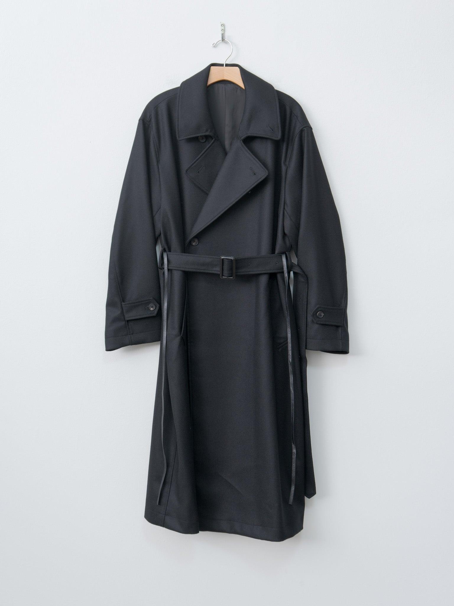 Oversized Double Breasted Coat with Leather Tie - Black