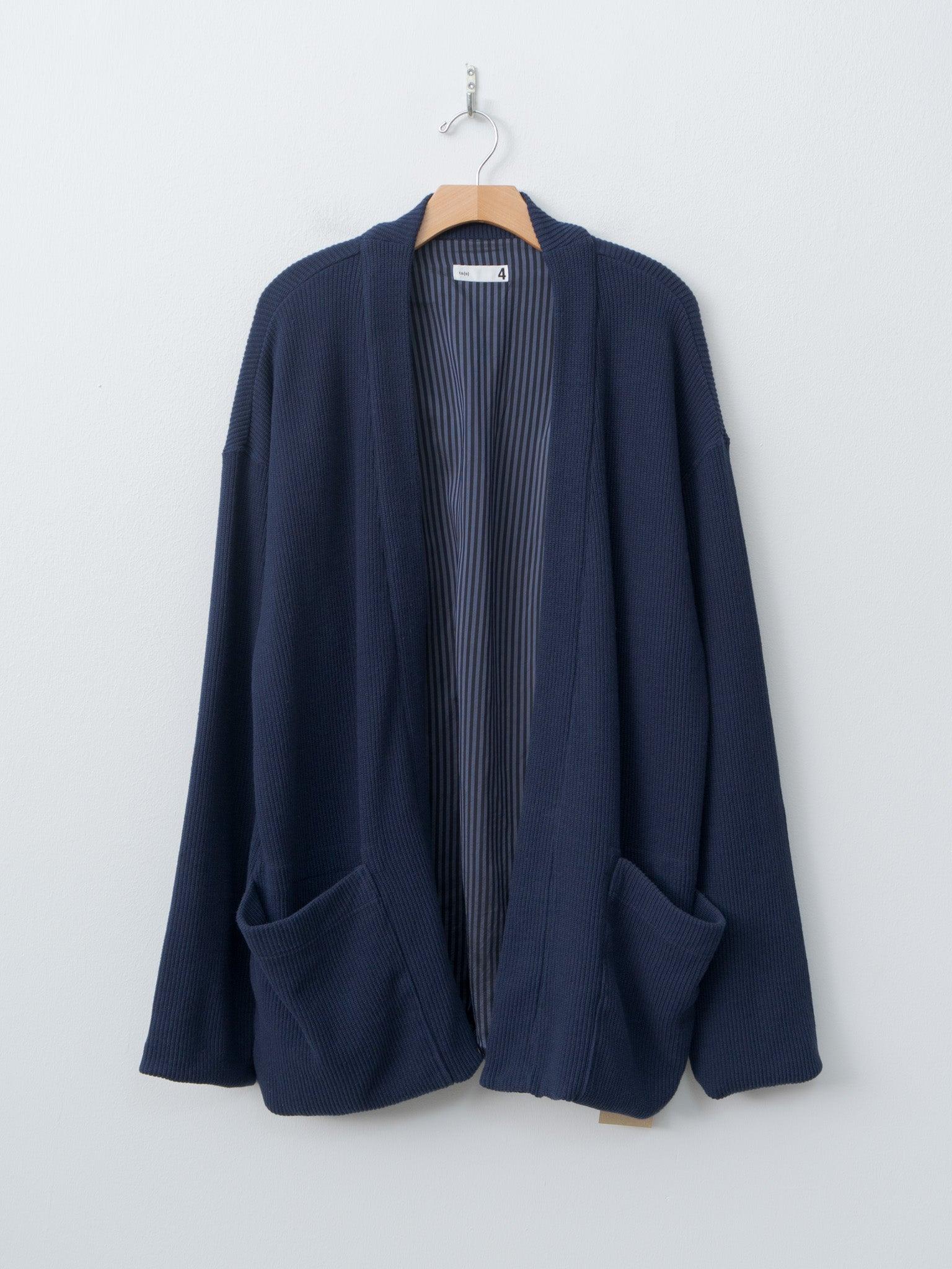 Rib Stitch Cotton Jersey Lined Easy Cardigan - Navy