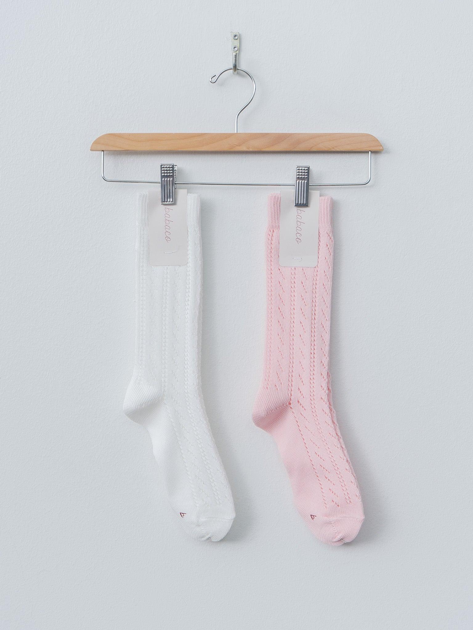 Organic Cotton Eyelet Socks - White, Pink