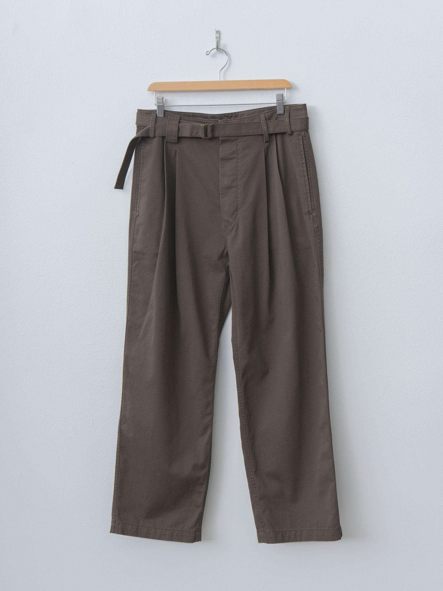 Combed Cotton Belted Chino Pants - Brown