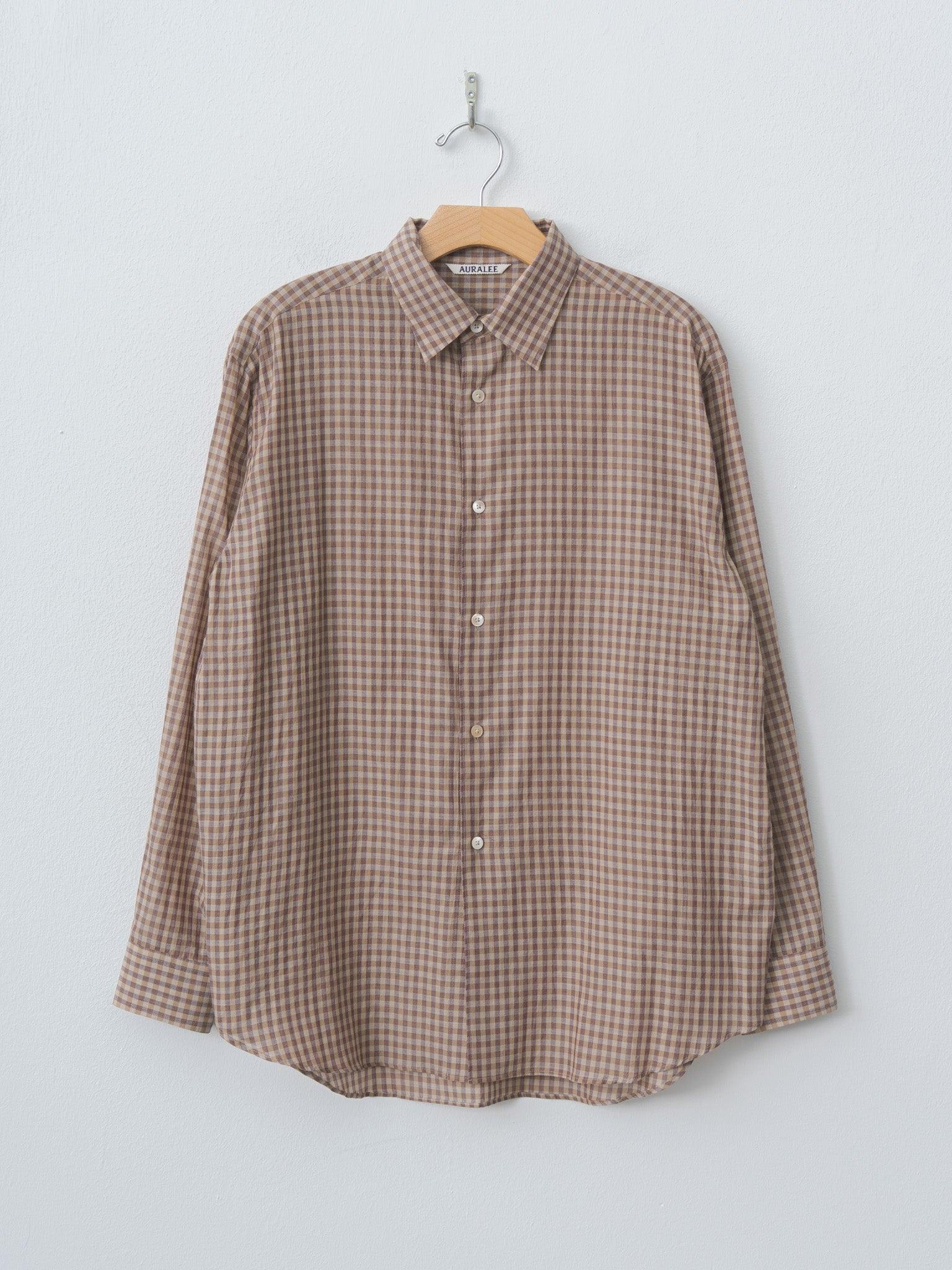 Airy Light Cotton Check Shirt - Brown Gingham Check