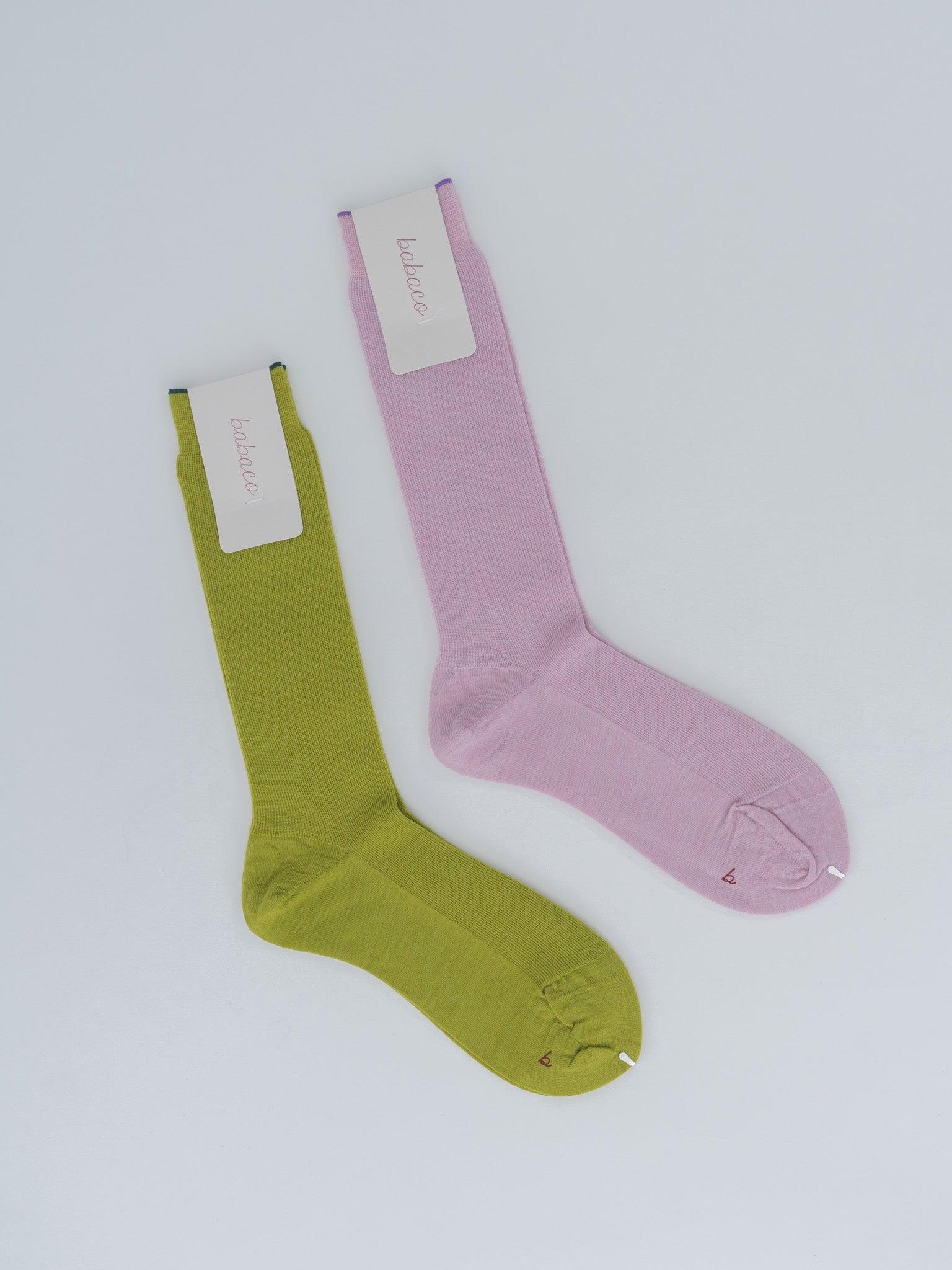 Wool Fine Ribbed Socks - Pear, Powder Pink