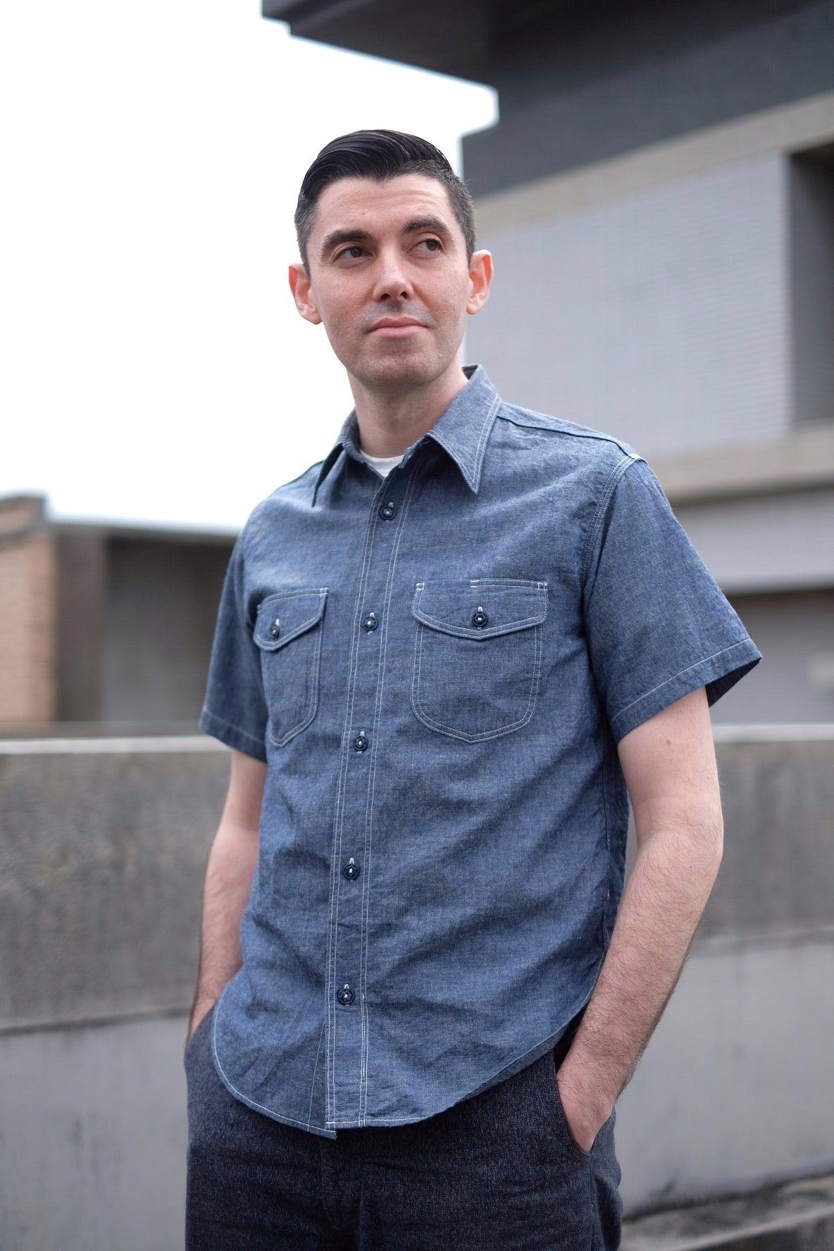 {Sale} Bantam Selvedge Chambray Short-Sleeve Work Shirt (Indigo)
