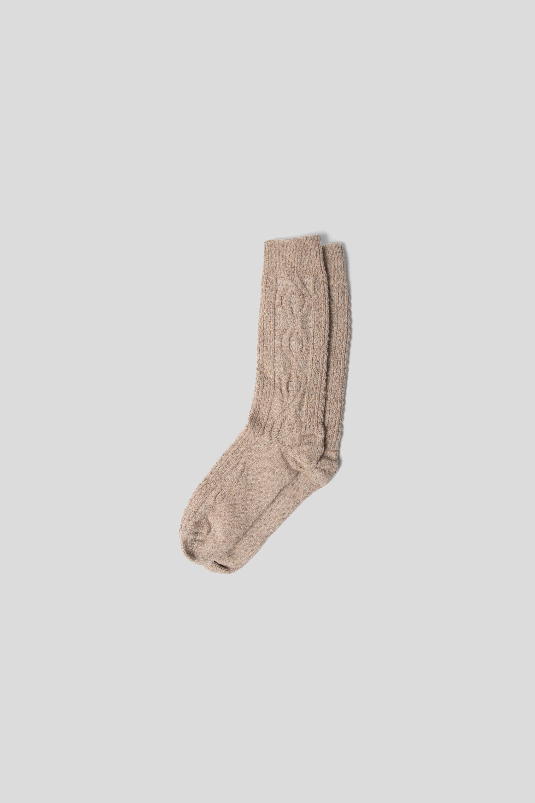Wool Silk Cable Knit Sock - Oatmeal