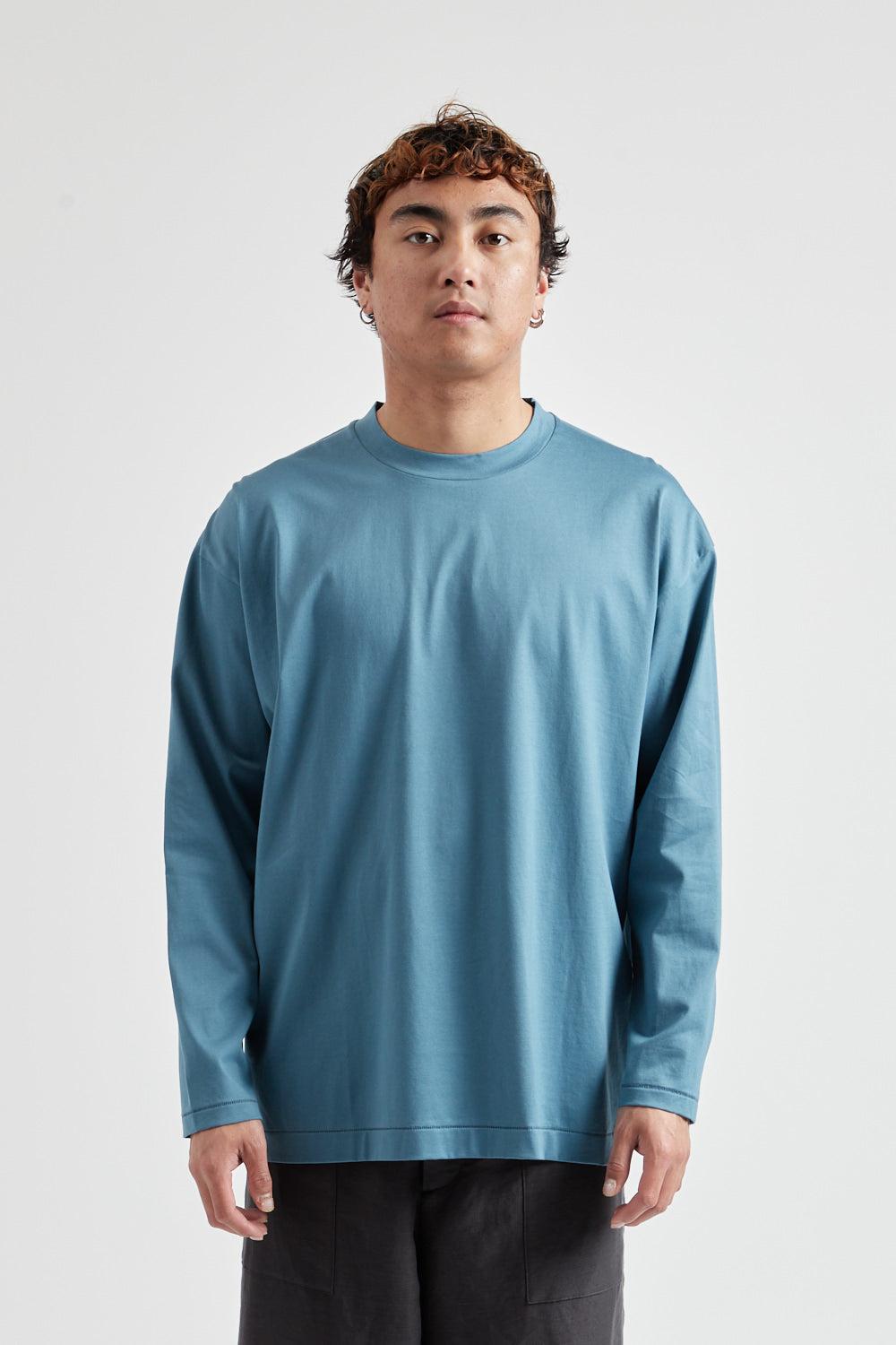 SUVIN 60/2 Oversized Longsleeve T-Shirt - Blue Gray