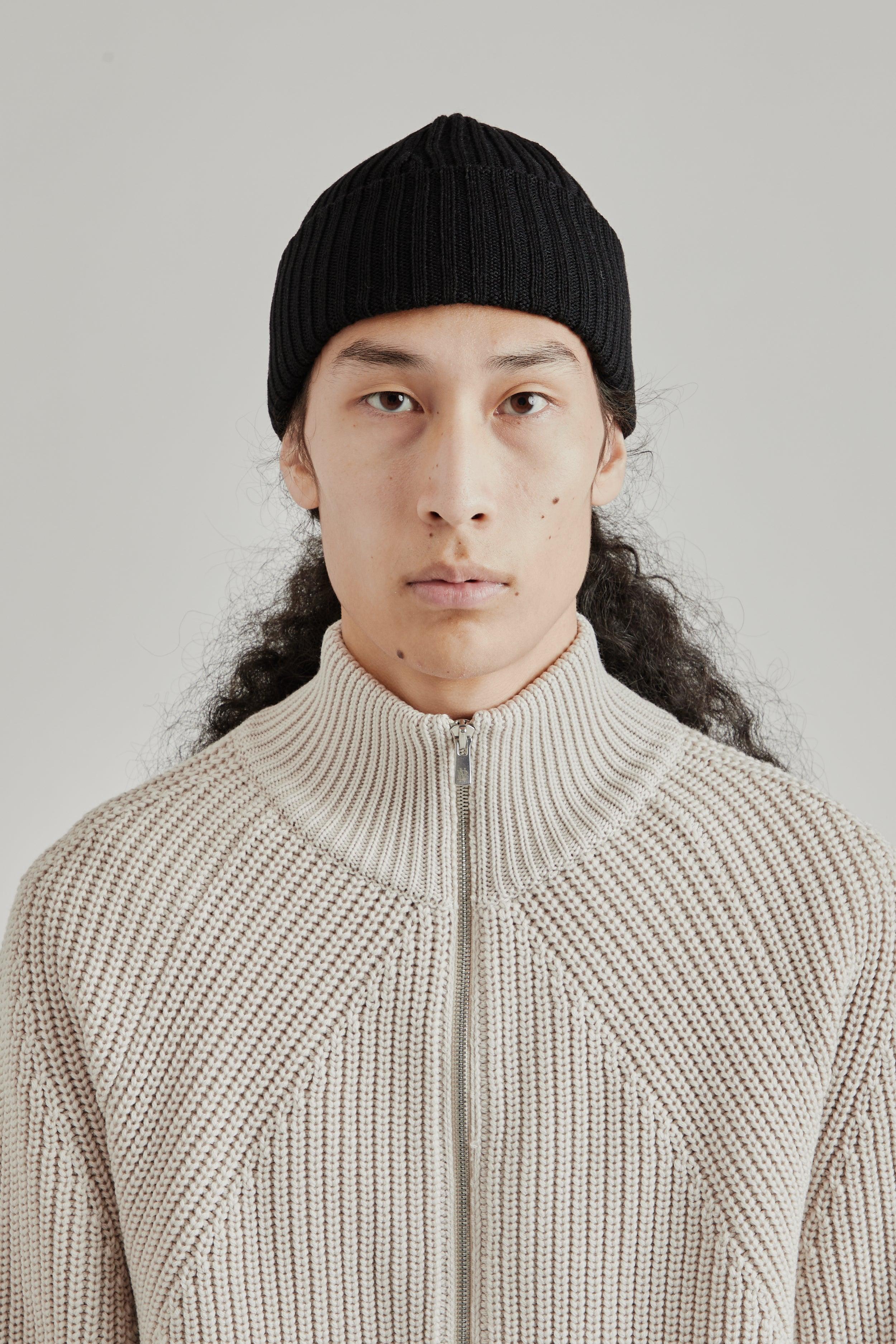 Solid Wool Short Knit Cap - Black