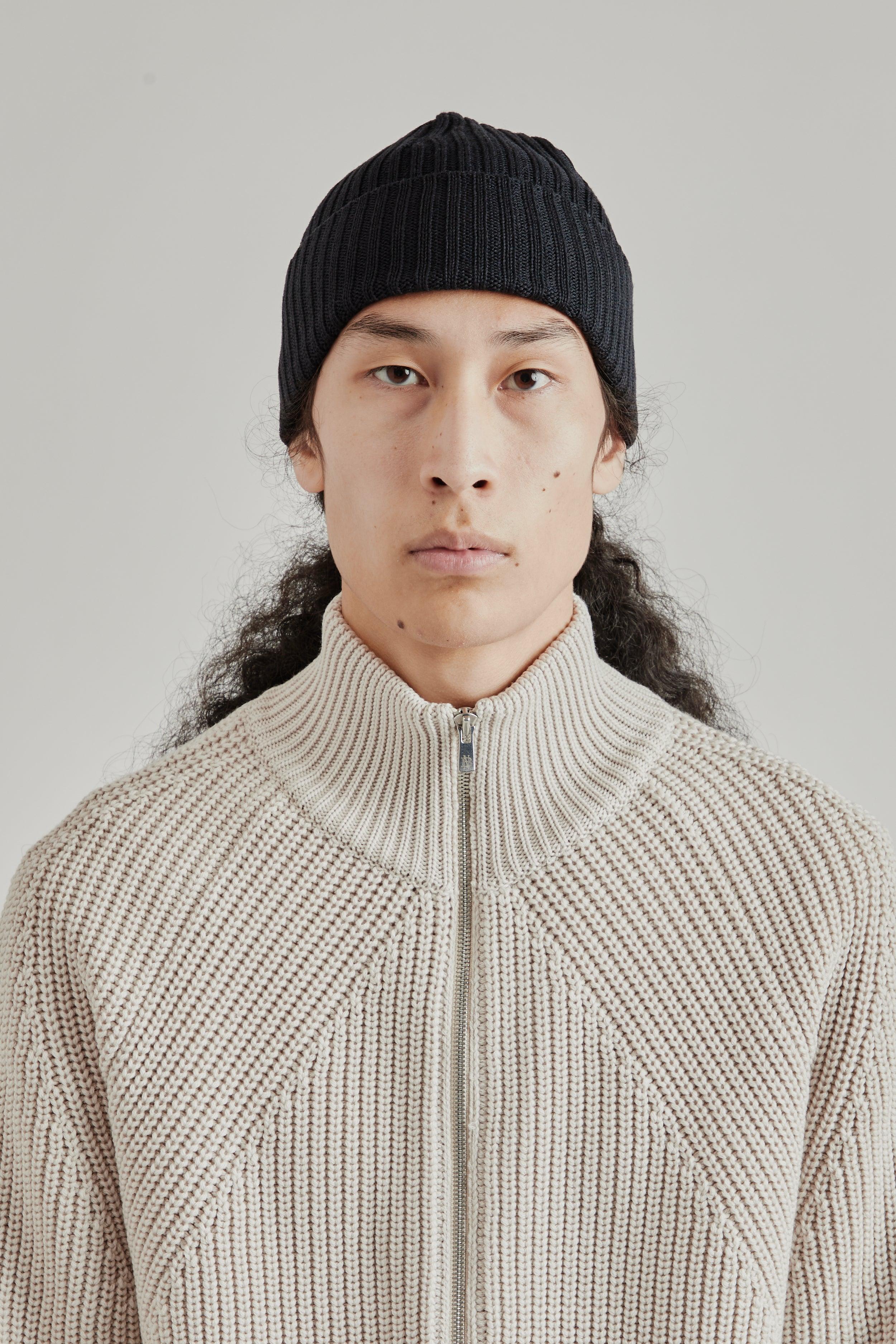 Solid Wool Short Knit Cap - Navy