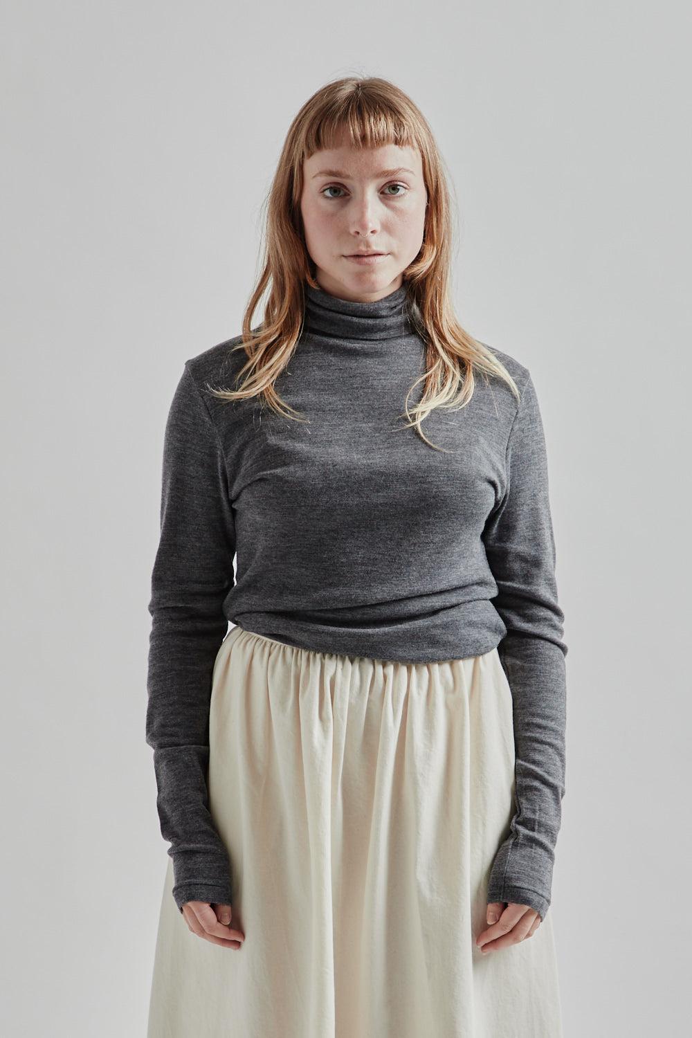 Wool Rib Turtle-Neck - Heather Charcoal