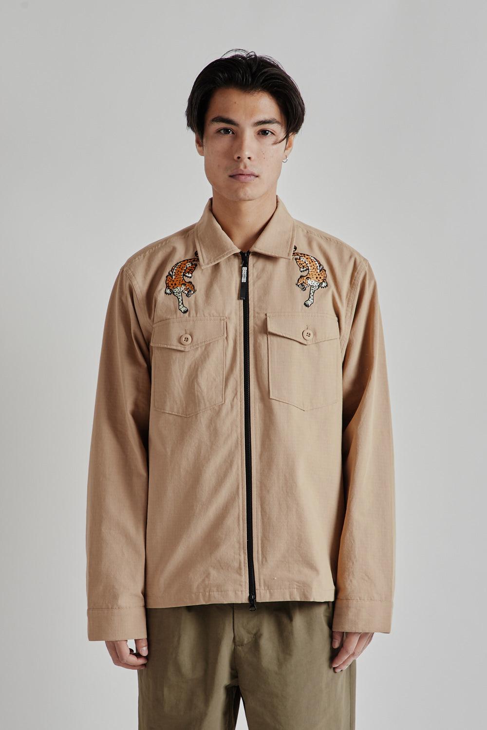 Military Souvenir Zip Shirt - Khaki