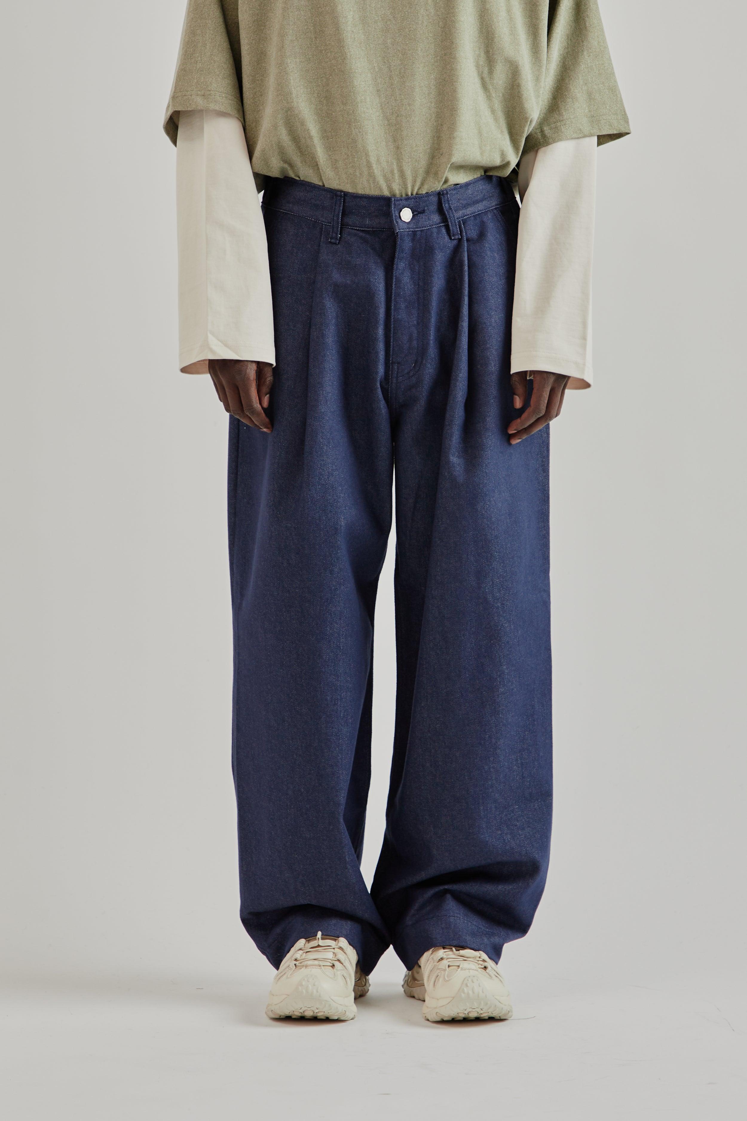 Pintuck Wide Jeans - Indigo