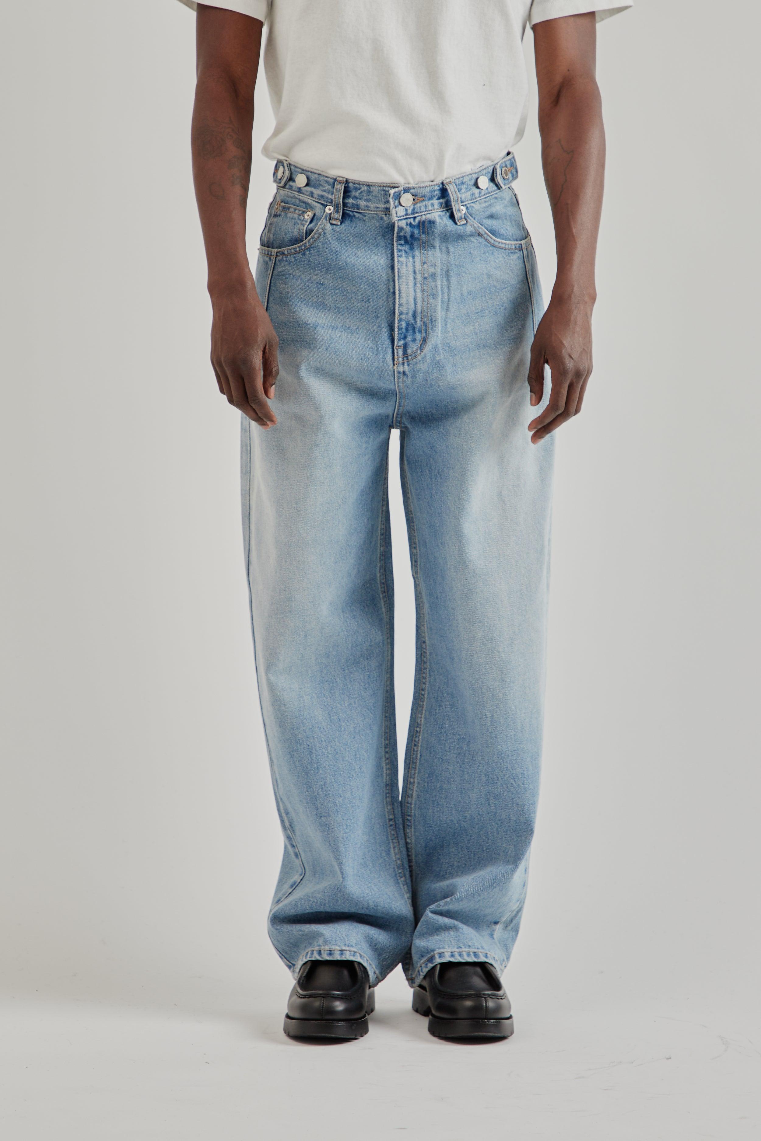 Side-Button Denim Jeans - Blue