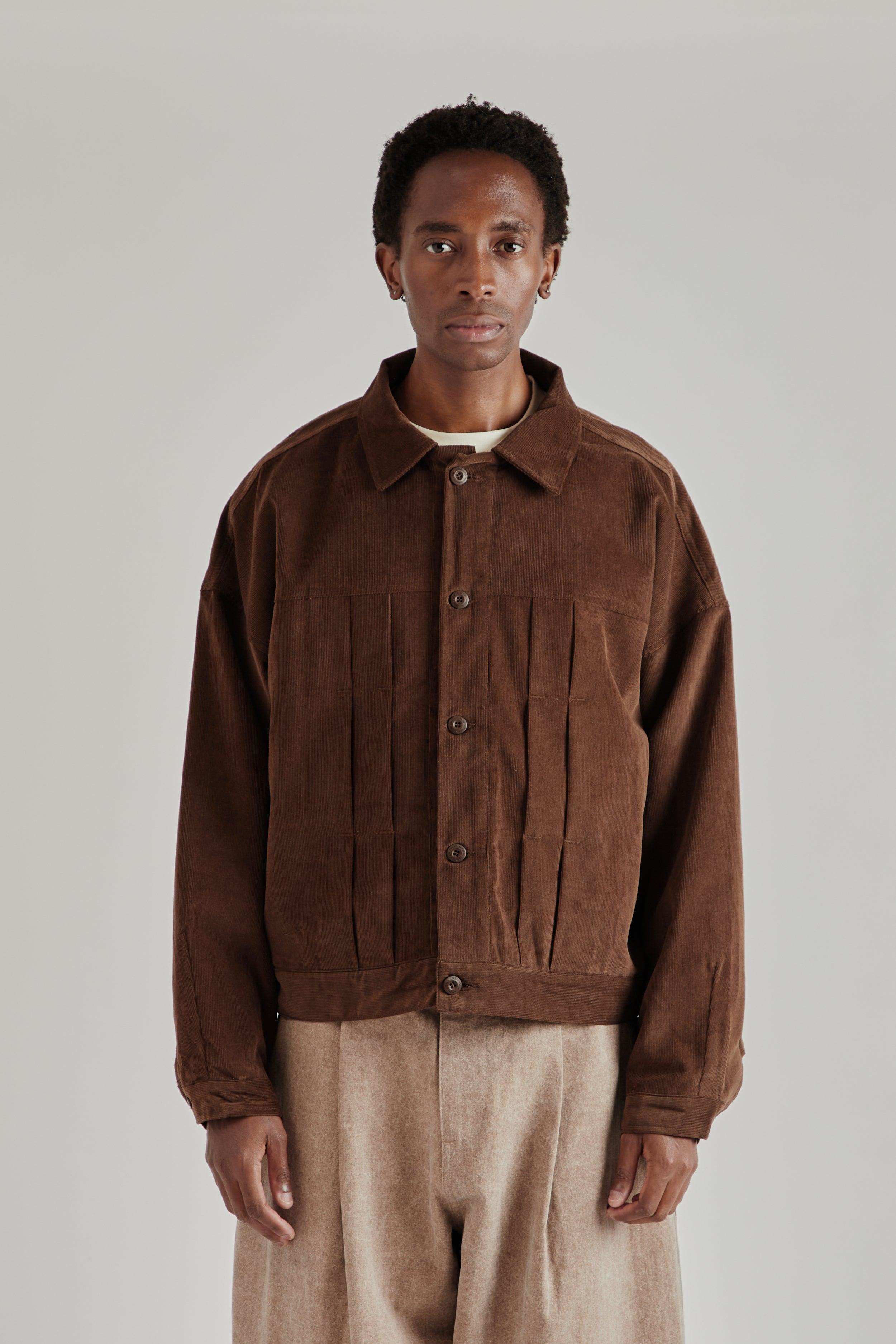 Corduroy Pleated Trucker - Brown