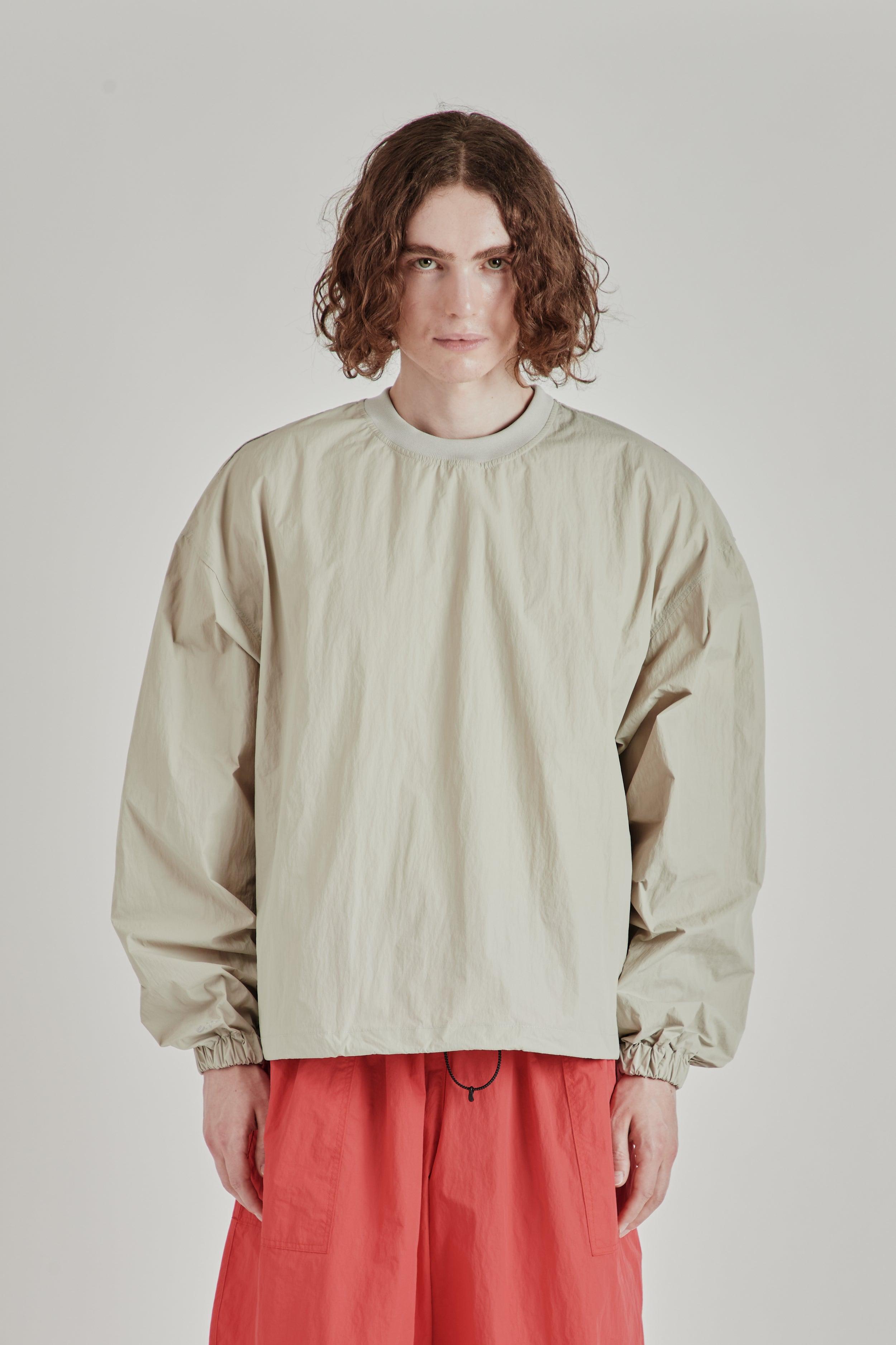 Back-Vent Nylon Crewneck - Beige