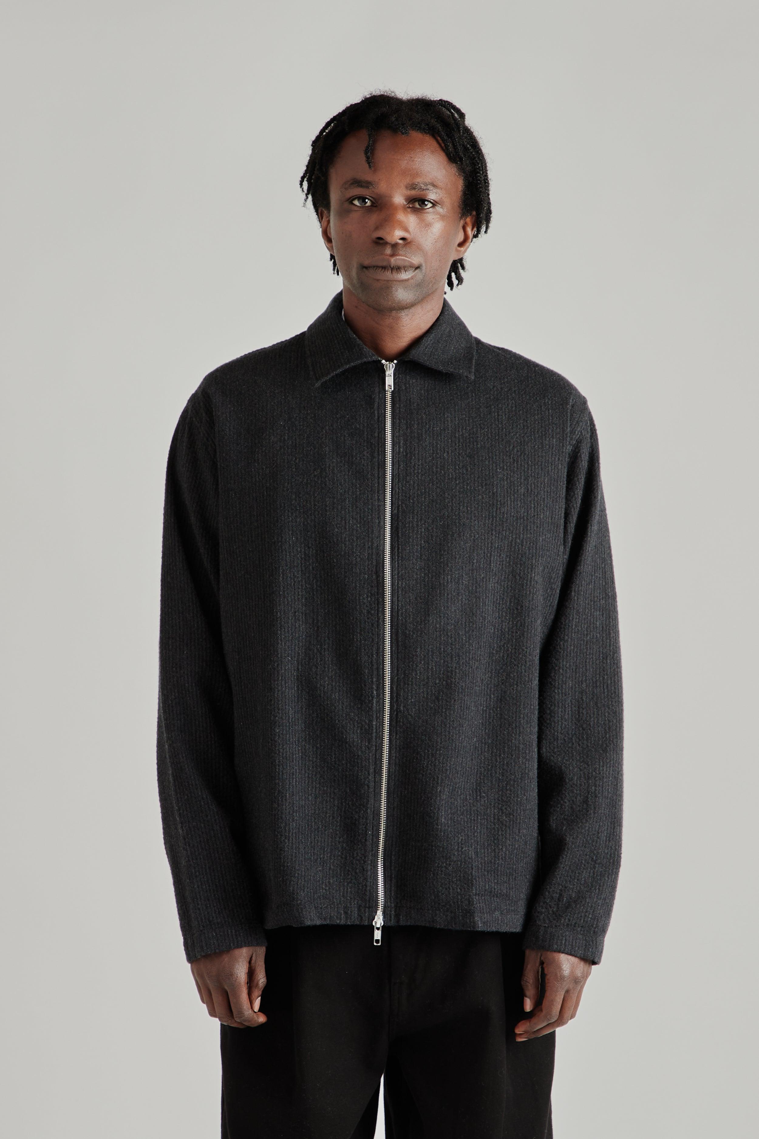 Zipper Shirt Wool Textured - Black