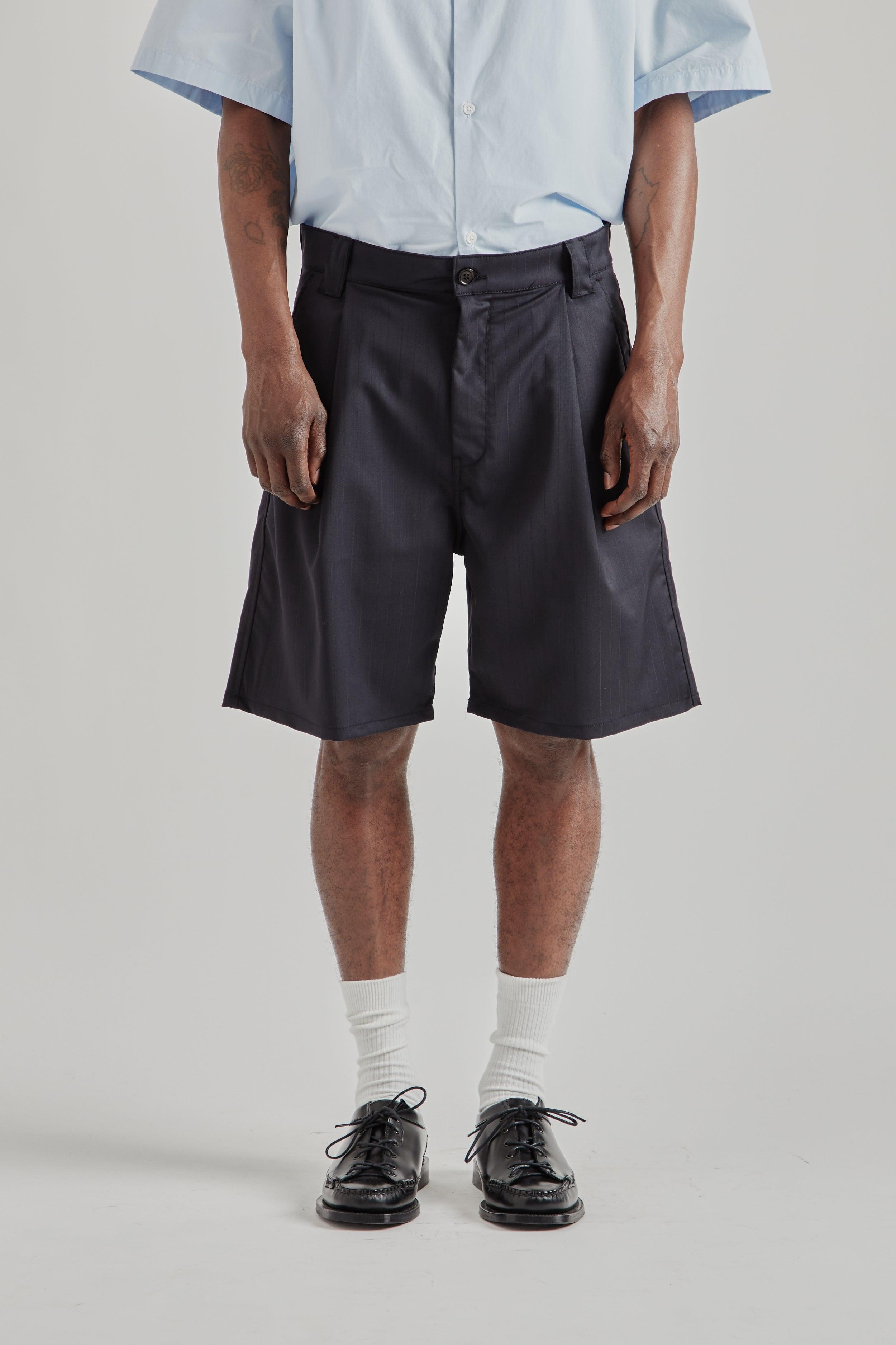 Pleated Shorts - Pinstripe Navy