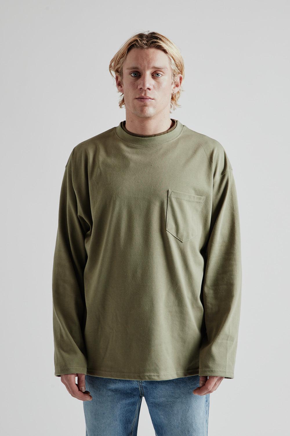 Double Neck Pocket Tee - Olive