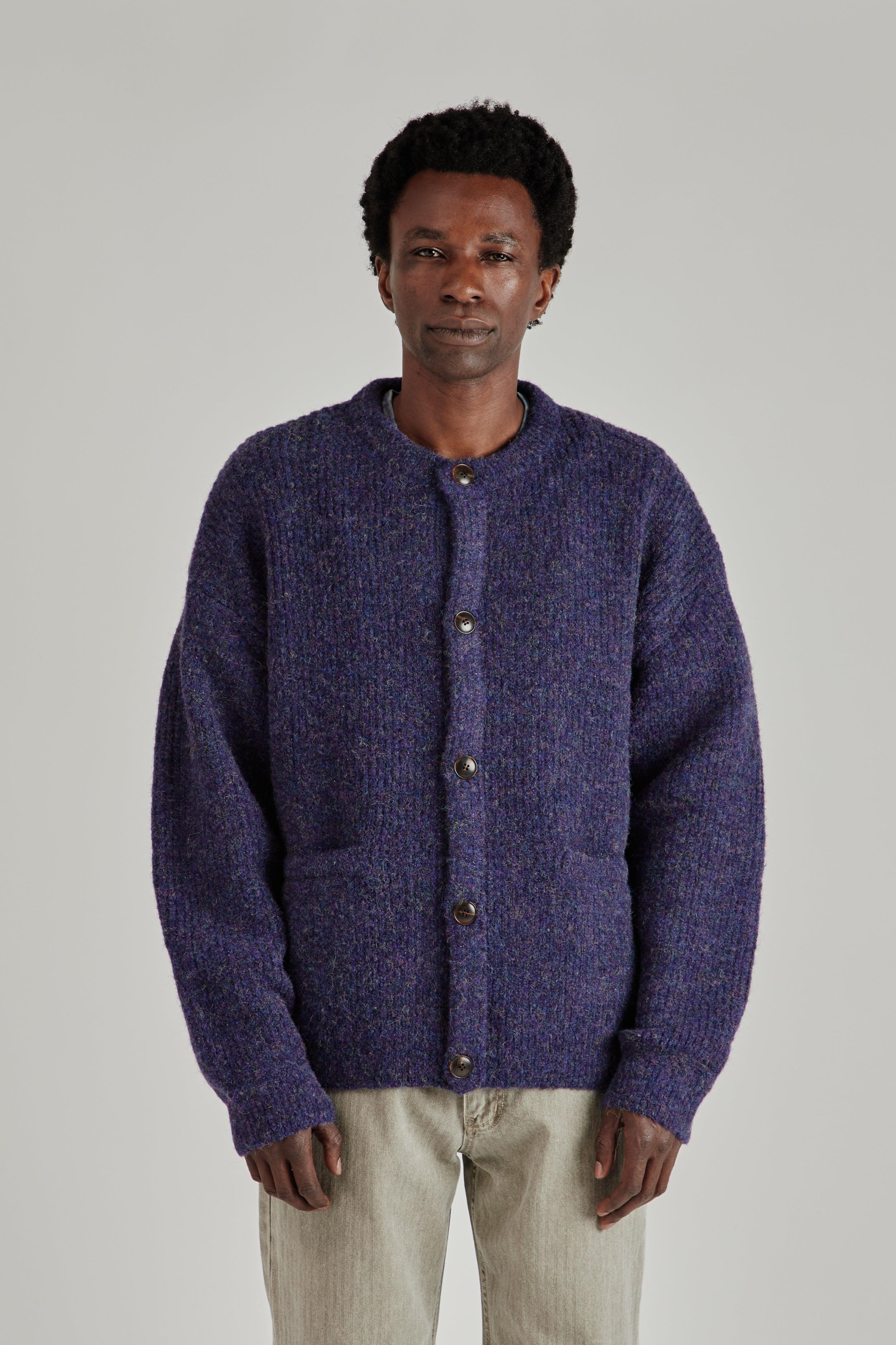 Brushed Wool Round Cardigan - Purple